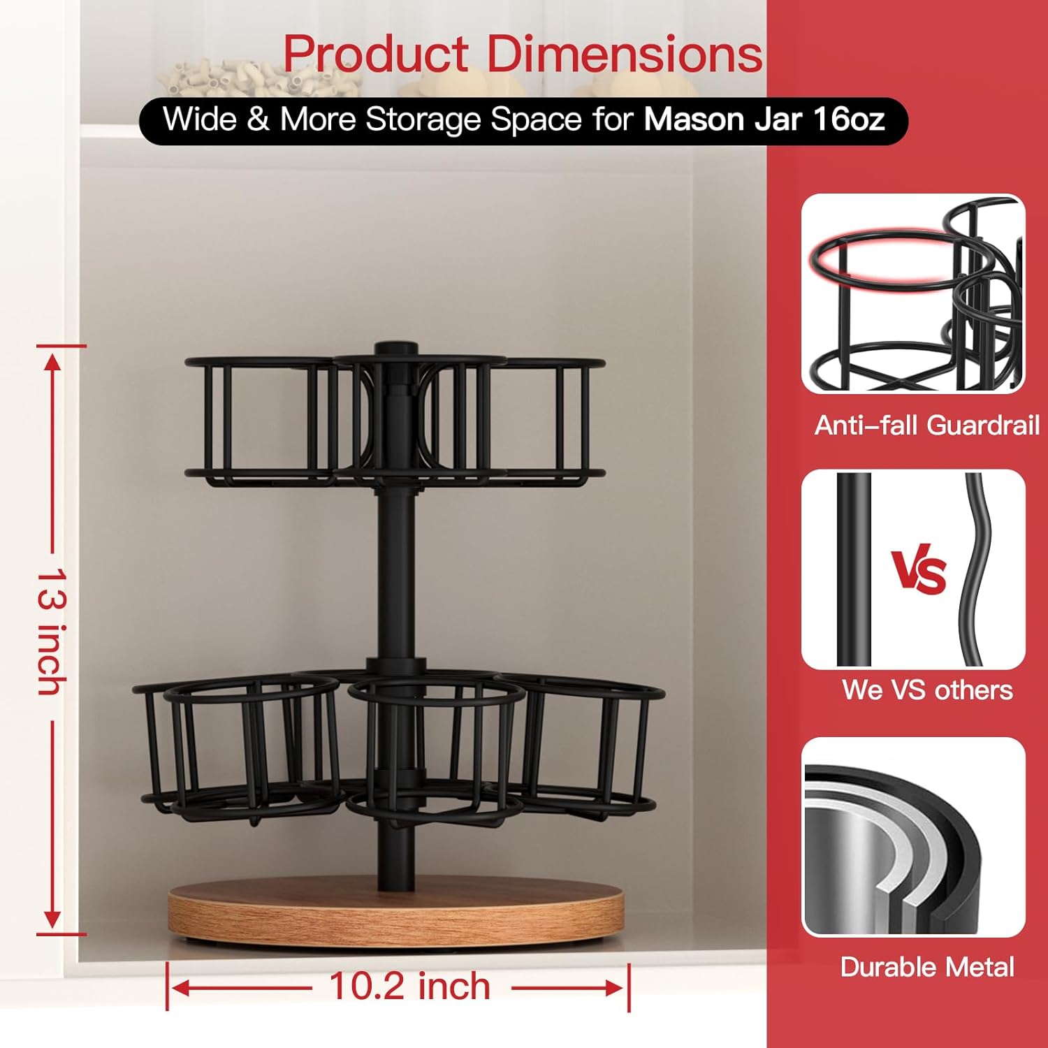 2-Tier Rotating Mason Jar Rack for 16oz Canning Jars
