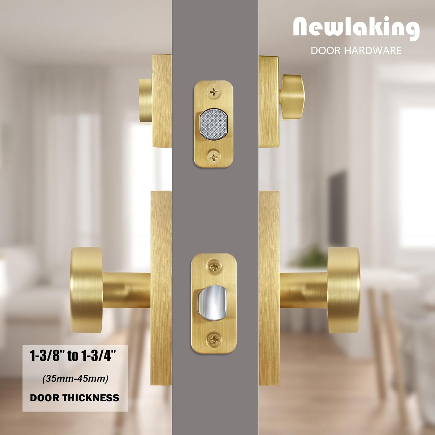 Newlaking Gold Door Knob with Deadbolt Set - Satin Brass