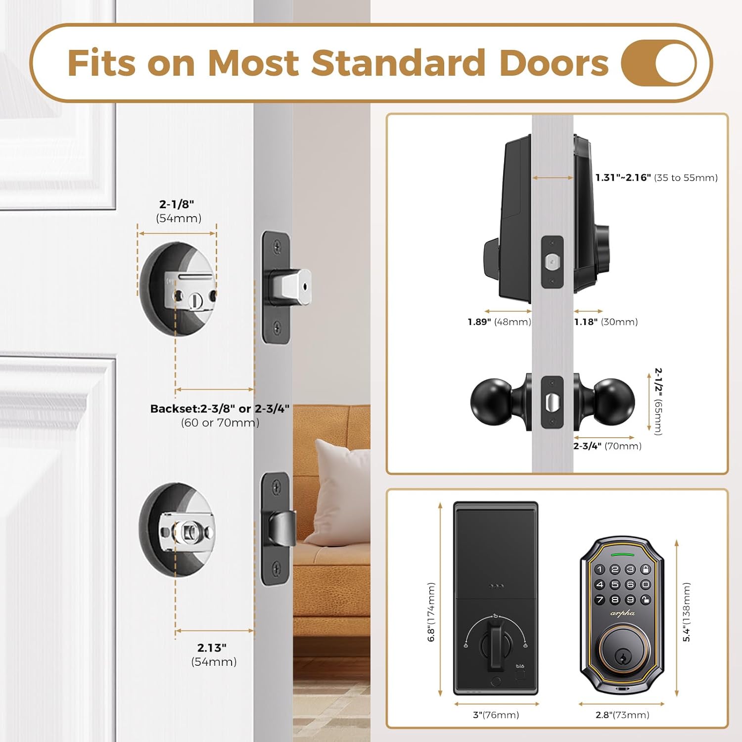 Keyless Entry Door Lock with 2-Door Knobs - App Control