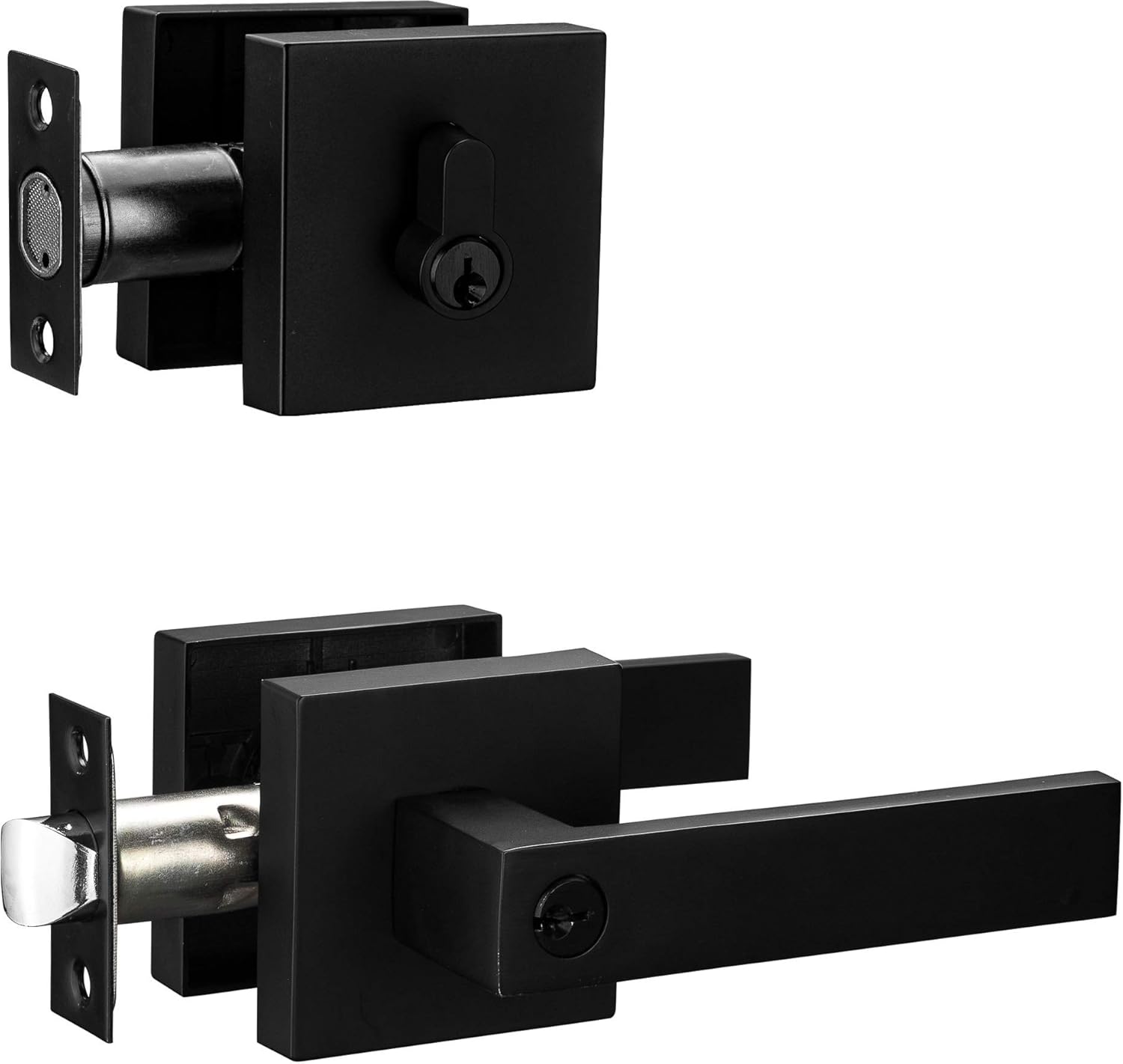 Modern Square Entry Lever Door Handle Set