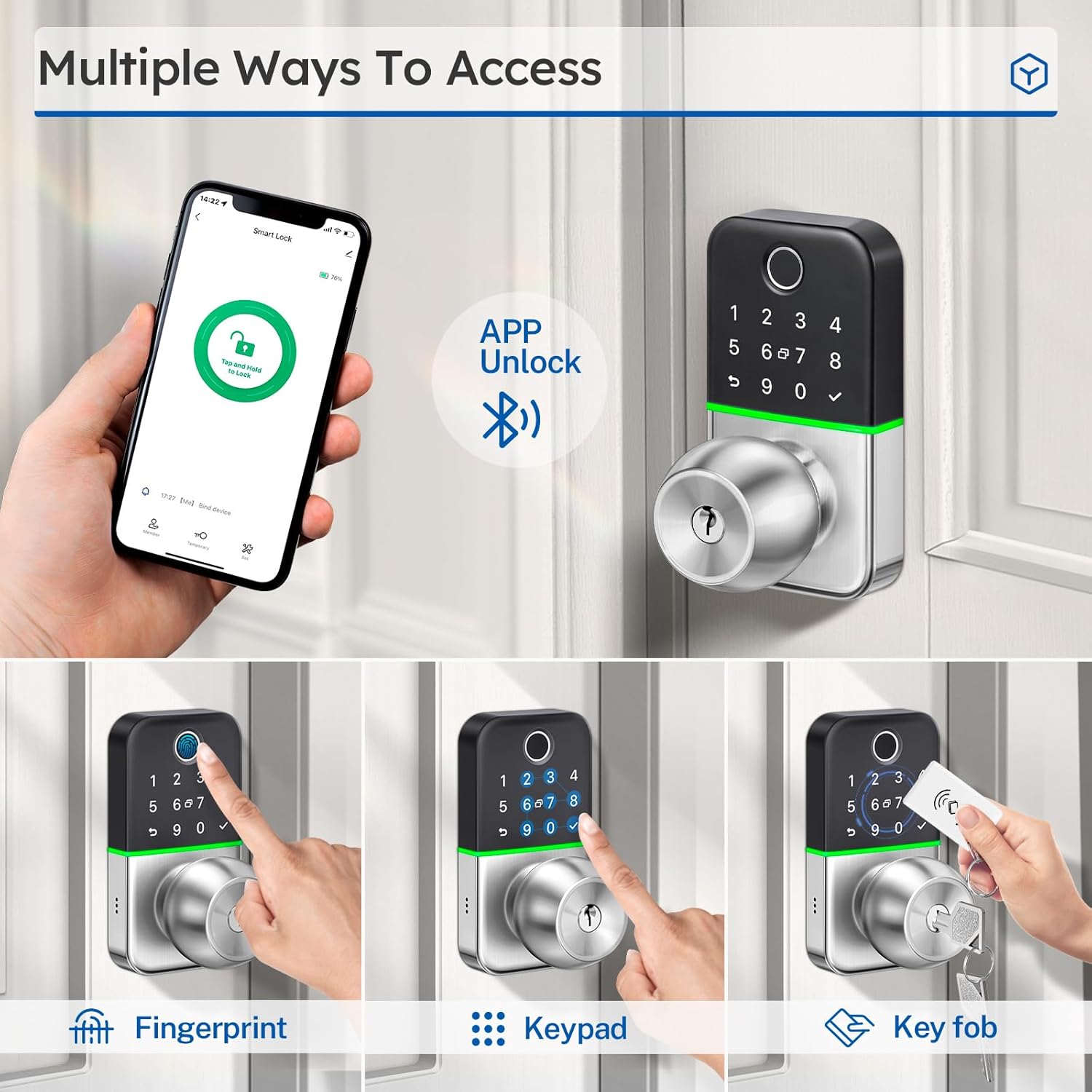Smart Door Lock with fingerprint app entry weather-resistant