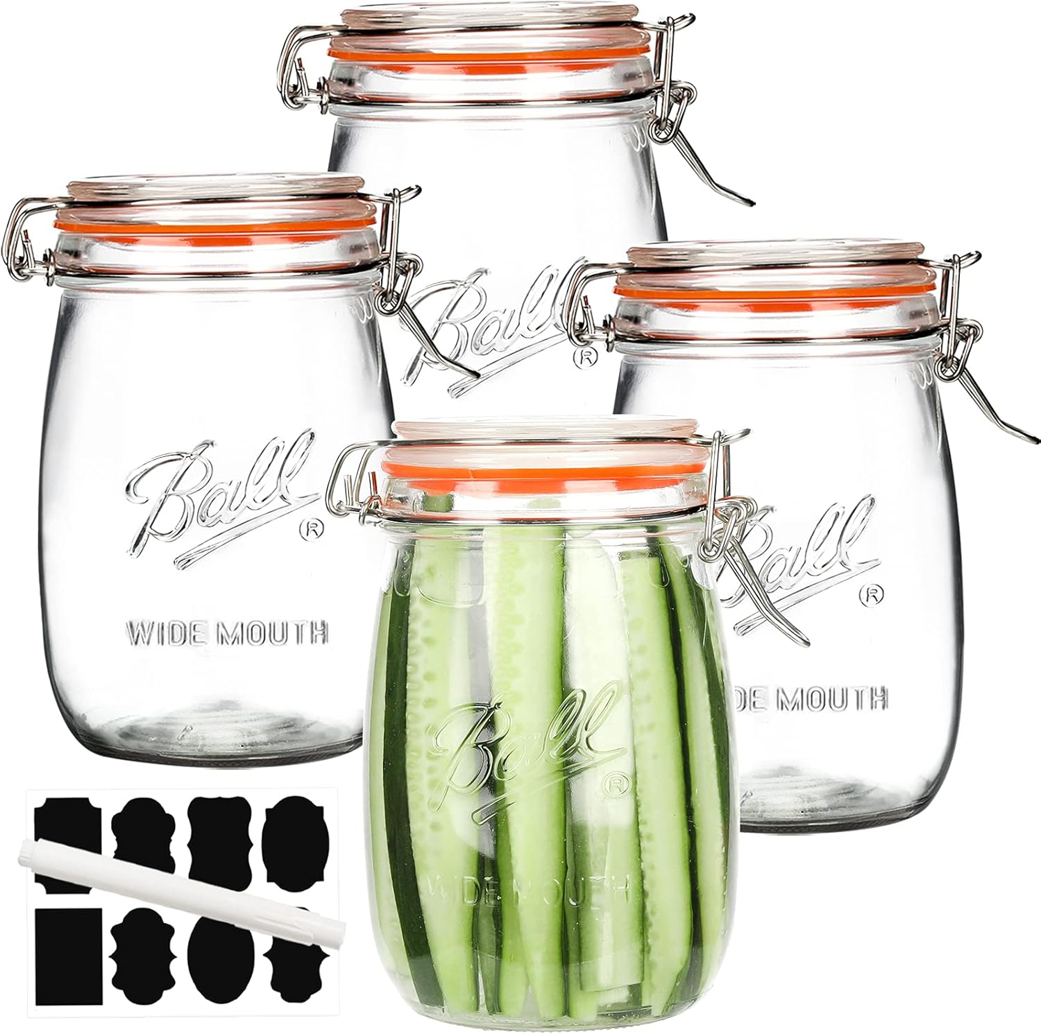 Wide Mouth Glass Jars 32oz x4 Set