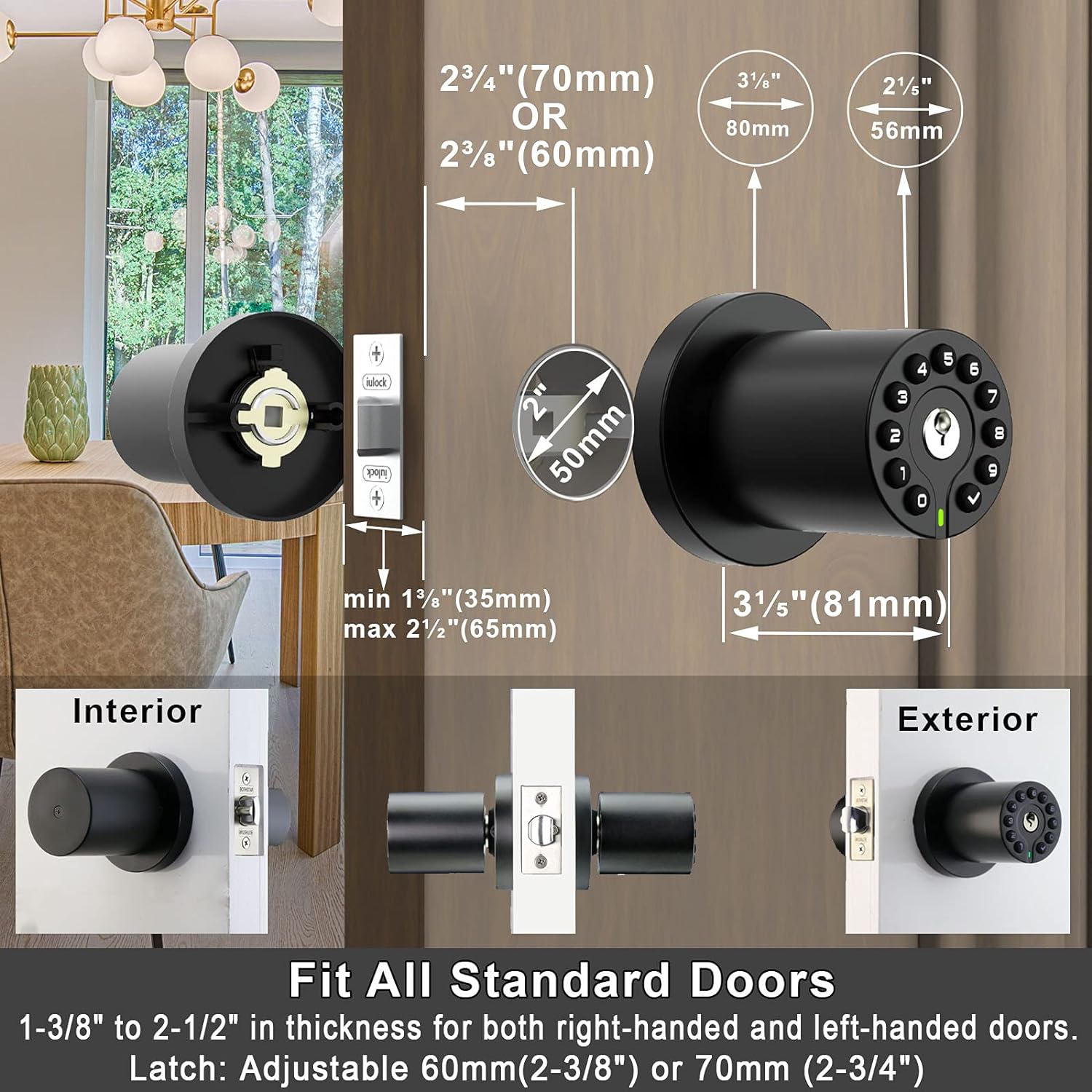 Secure Stylish Keyless Door Knob with 50 User Codes