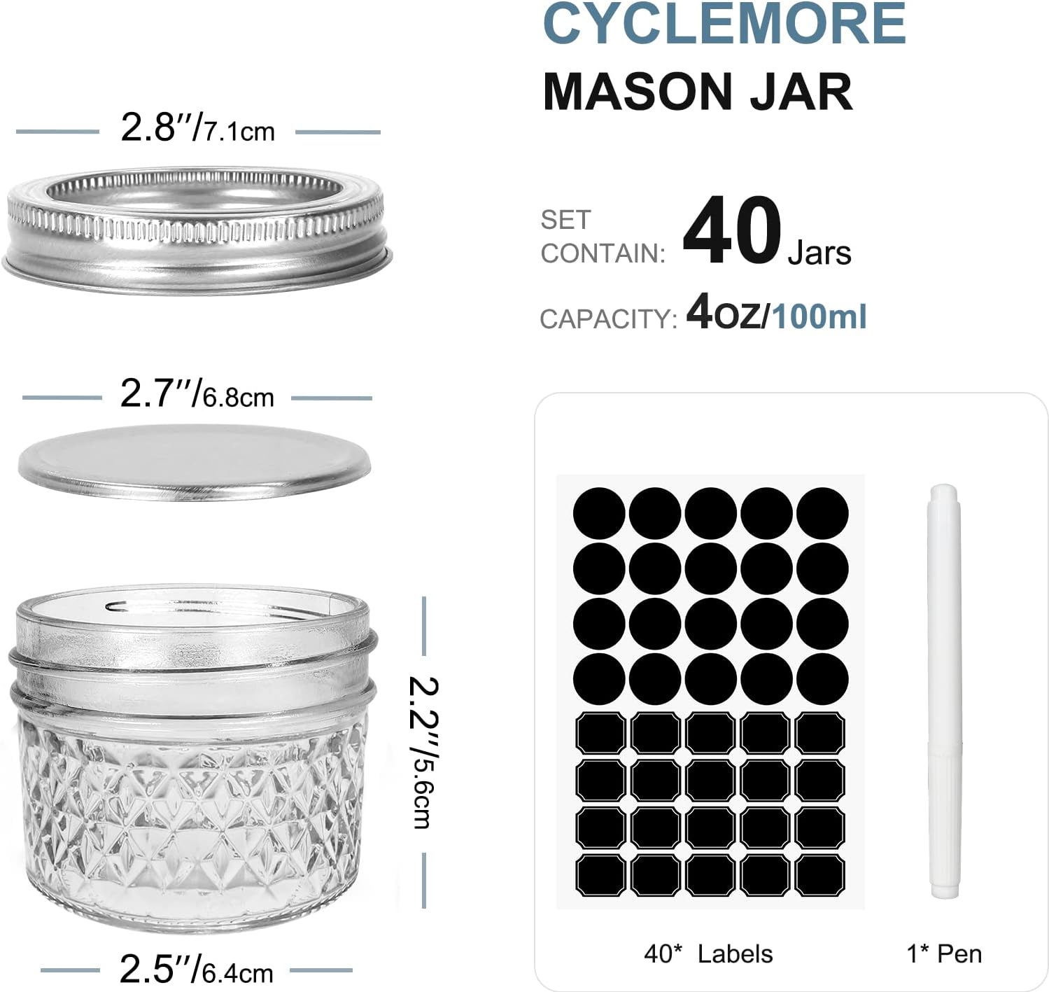 Personalized Jar Set 40 Piece Silver Mini Mason Jars