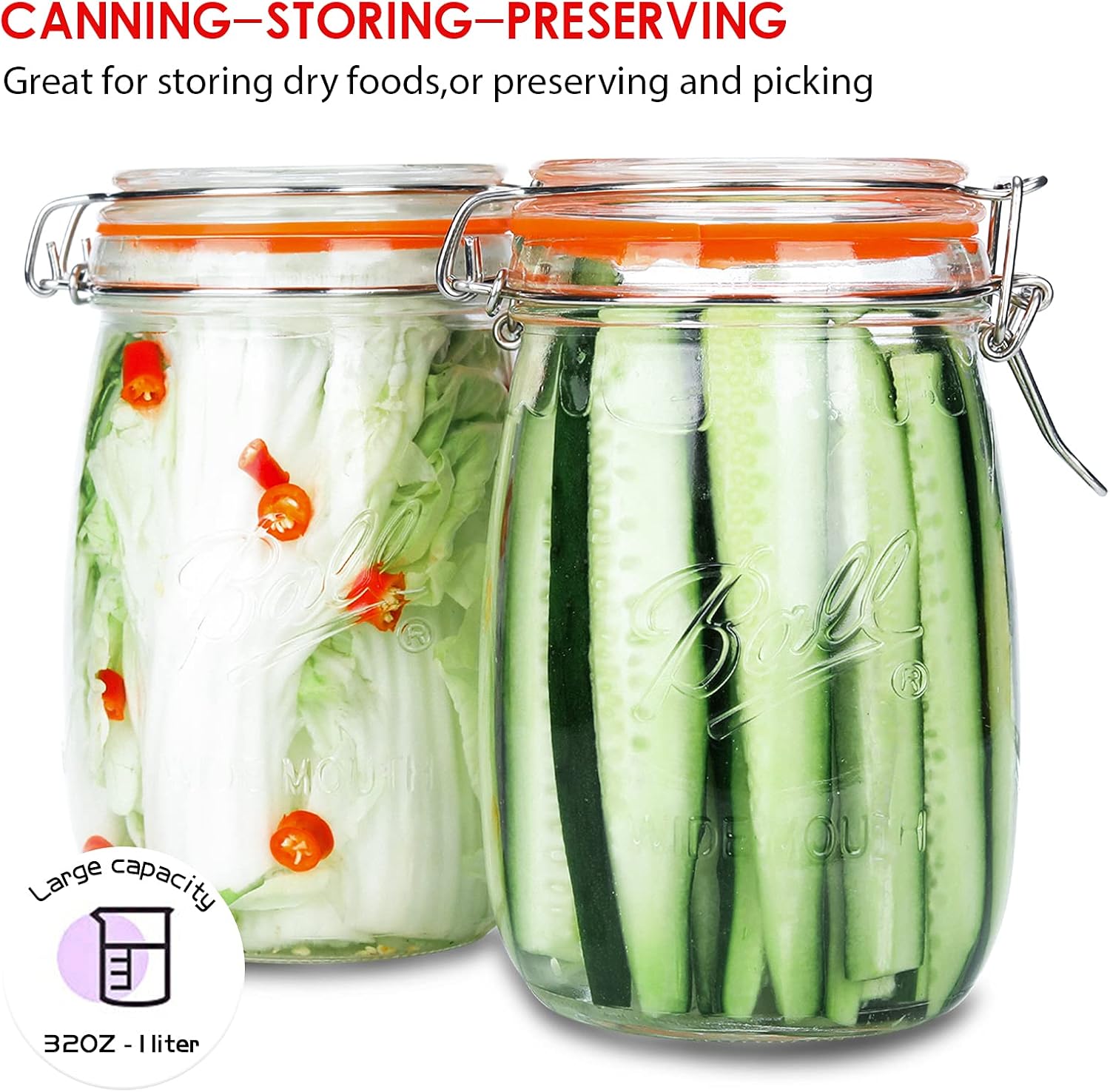 Wide Mouth Glass Jars 32oz x4 Set
