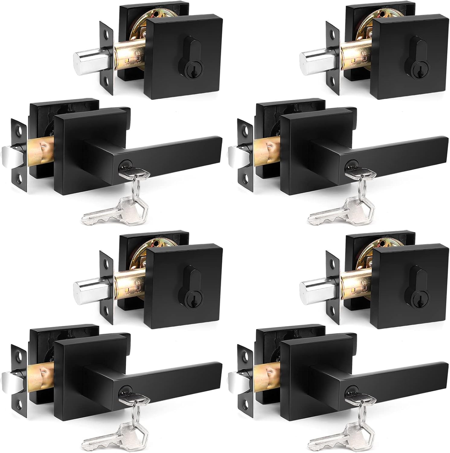 Probrico Square Keyed Entry Levers and Single Cylinder Deadbolts Combo