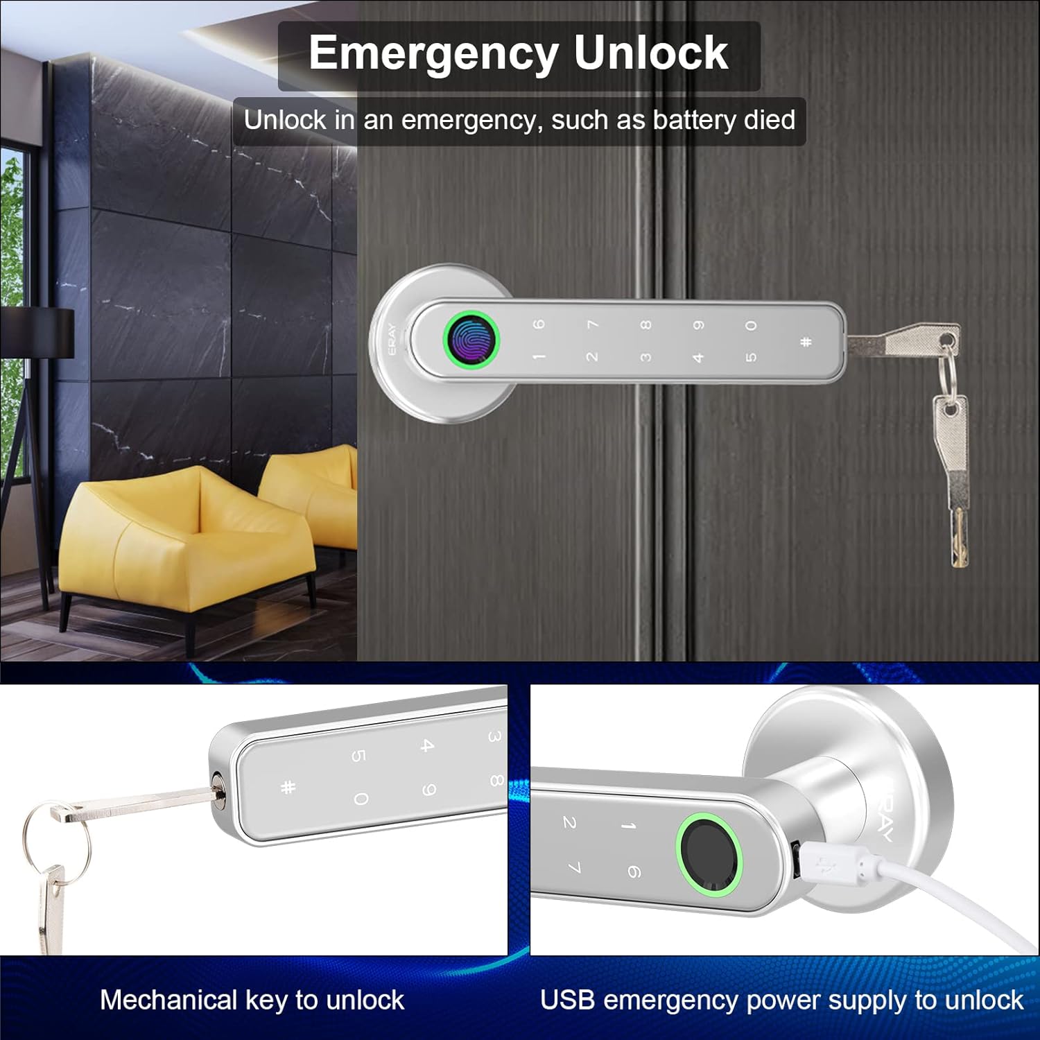 ERAY Smart Door Lock Set with Fingerprint Keypad Security