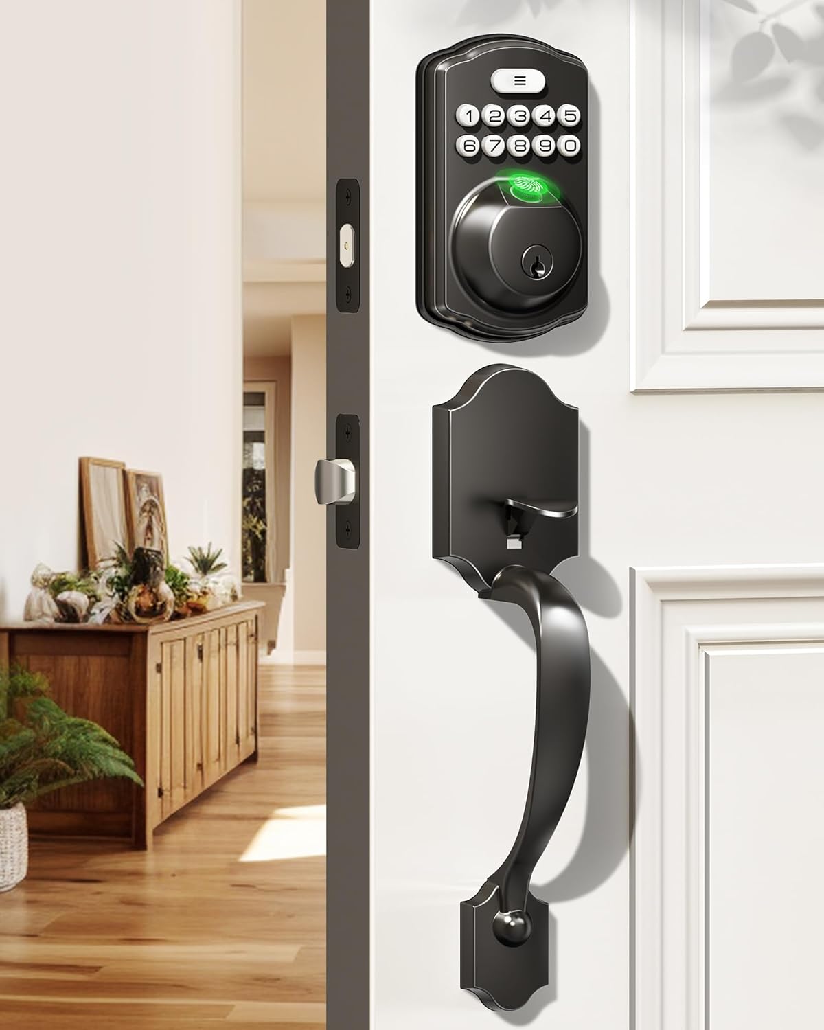 Veise Fingerprint Door Lock Set Keyless Entry Front Handle Matte Black