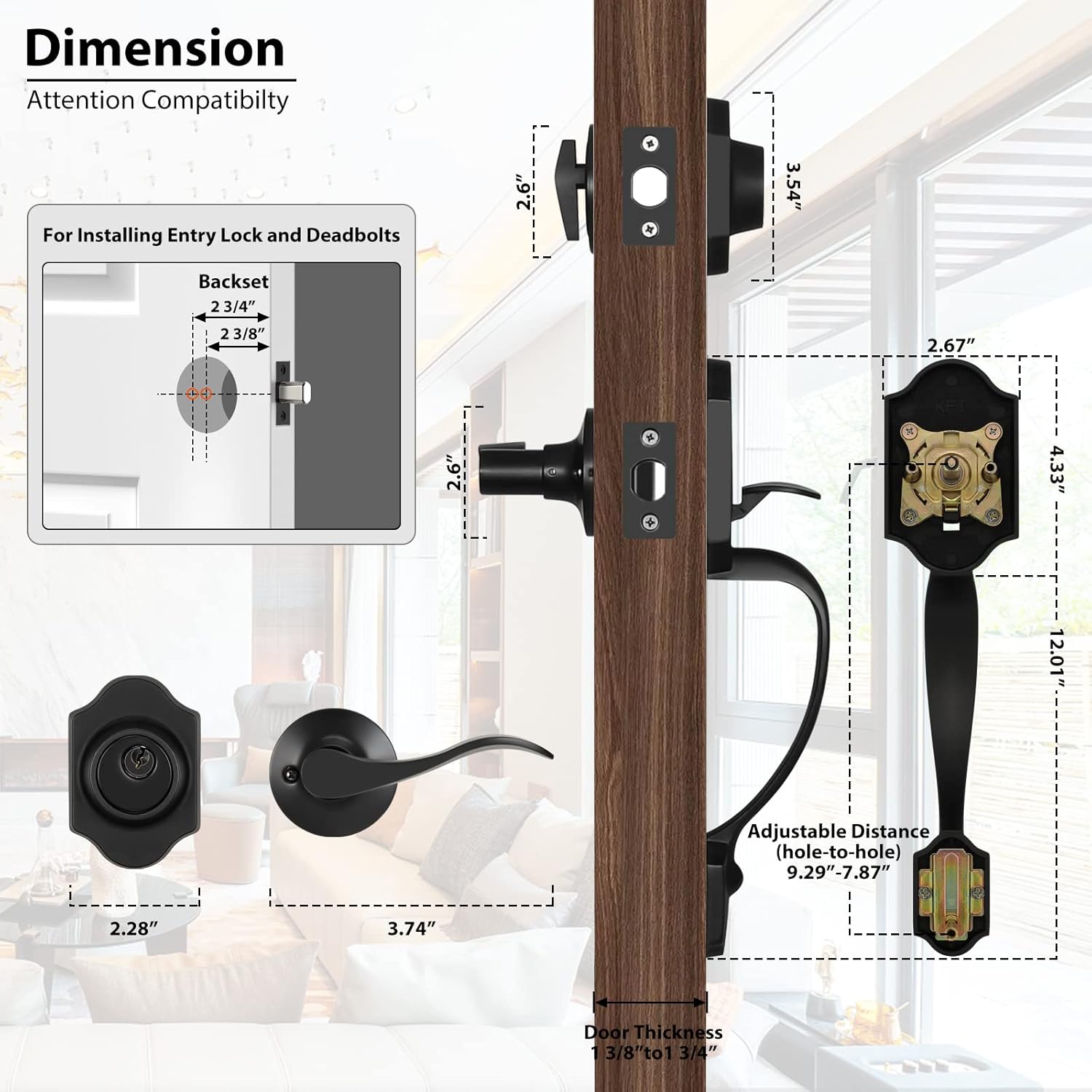 Haidms Matte Black Door Handle Set