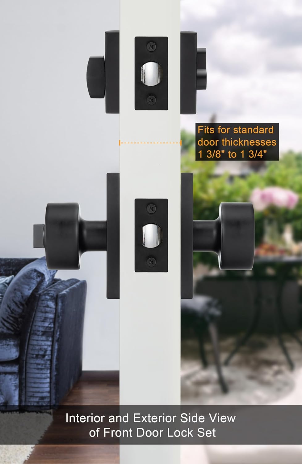 GoldenWarm Black Door Knob with Deadbolt Set