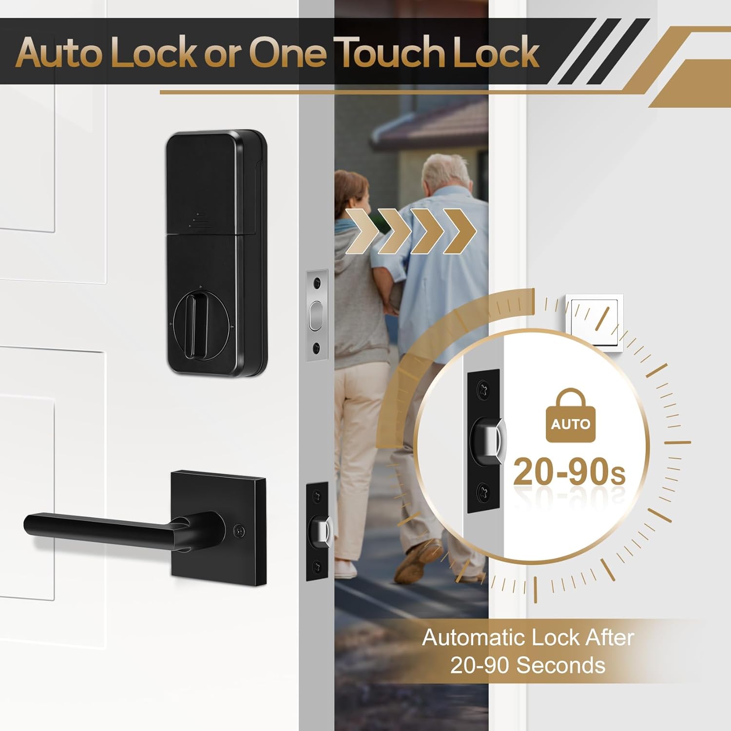 Feikeir Fingerprint Keypad Door Lock with Handle Set Reversible Matte Black
