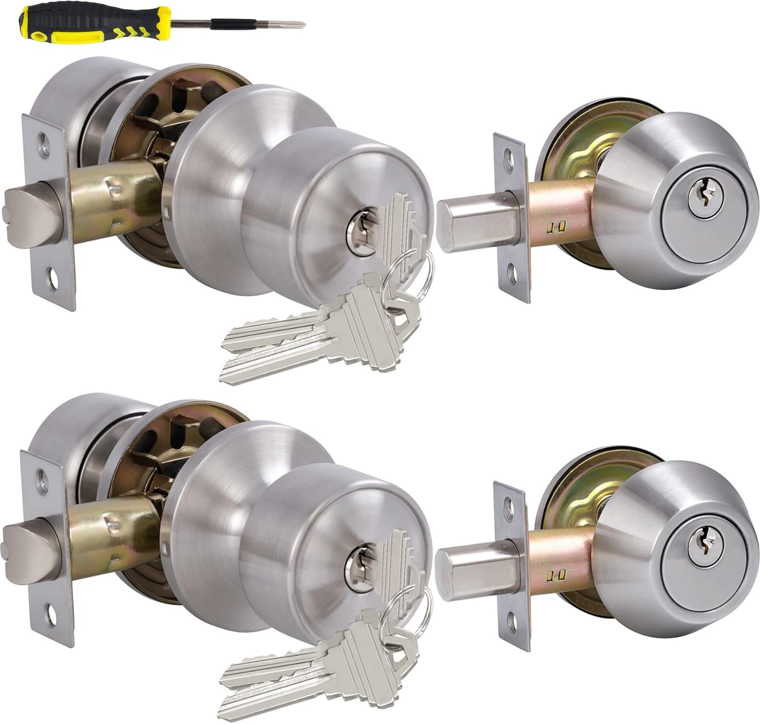 2 Set Keyed Alike Entry Door Knobs Deadbolt Lock Set