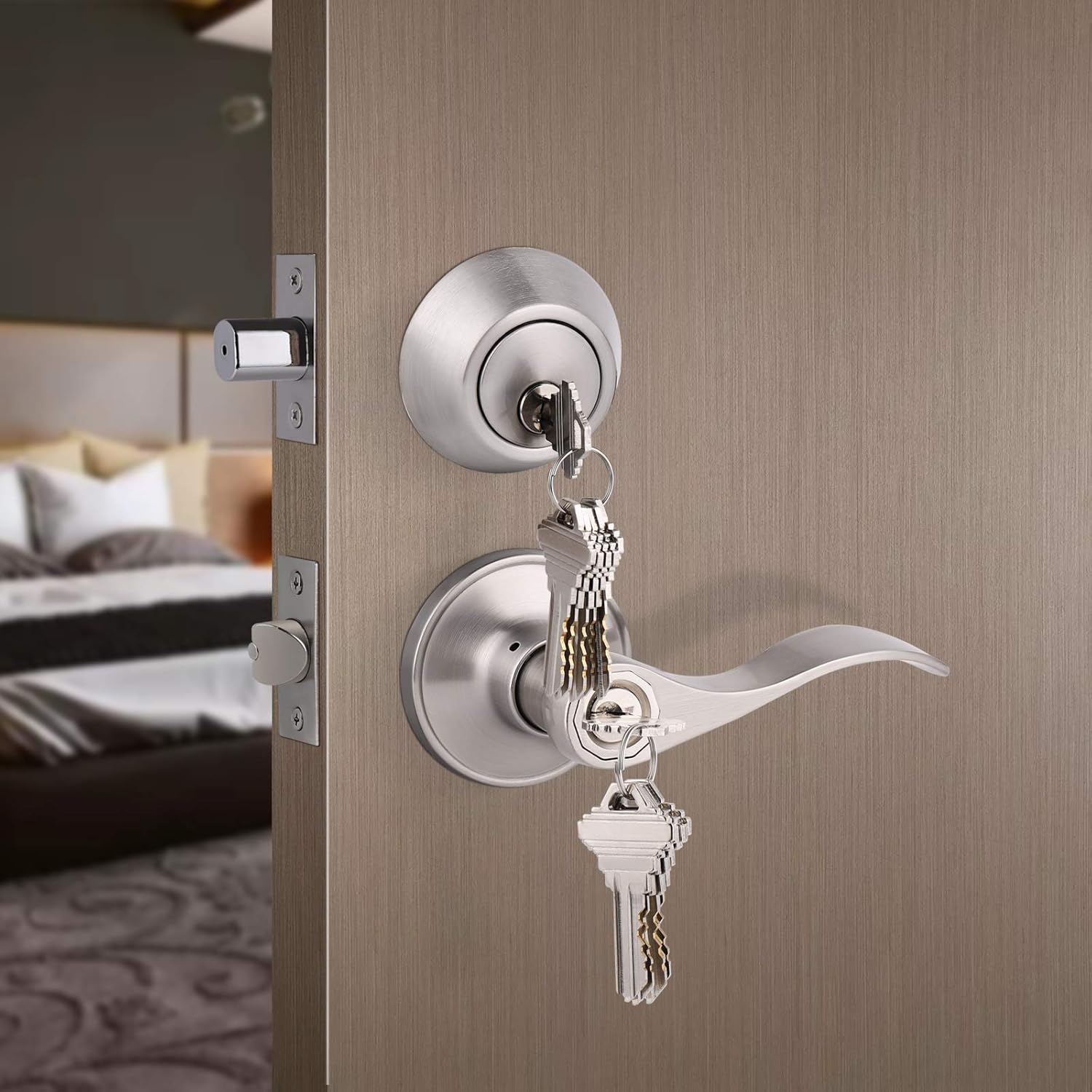 Gobrico Satin Nickel Door Lever Set