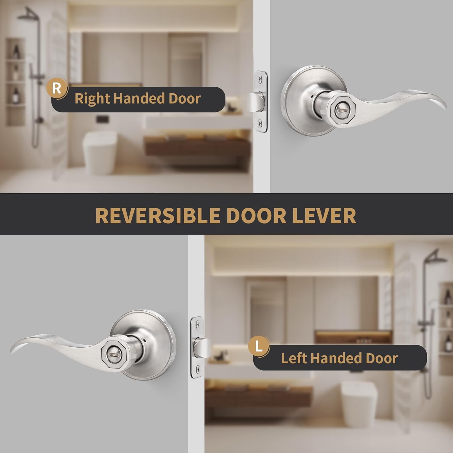 Gaurqiah Wave Style Privacy Door Handle with Keyless Lever