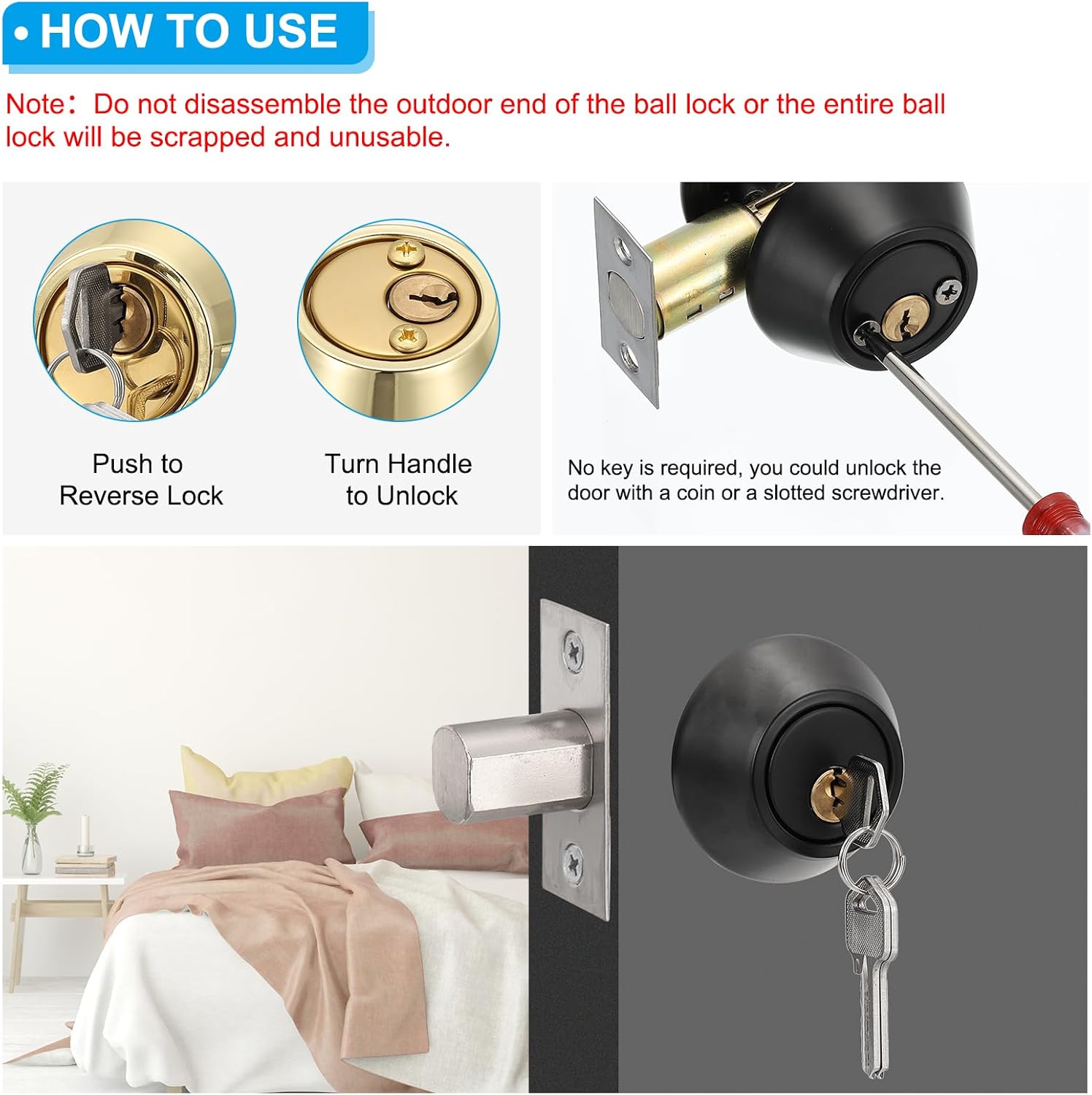 PATIKIL Keyed Alike Double Cylinder Deadbolts 2 Pack Gold
