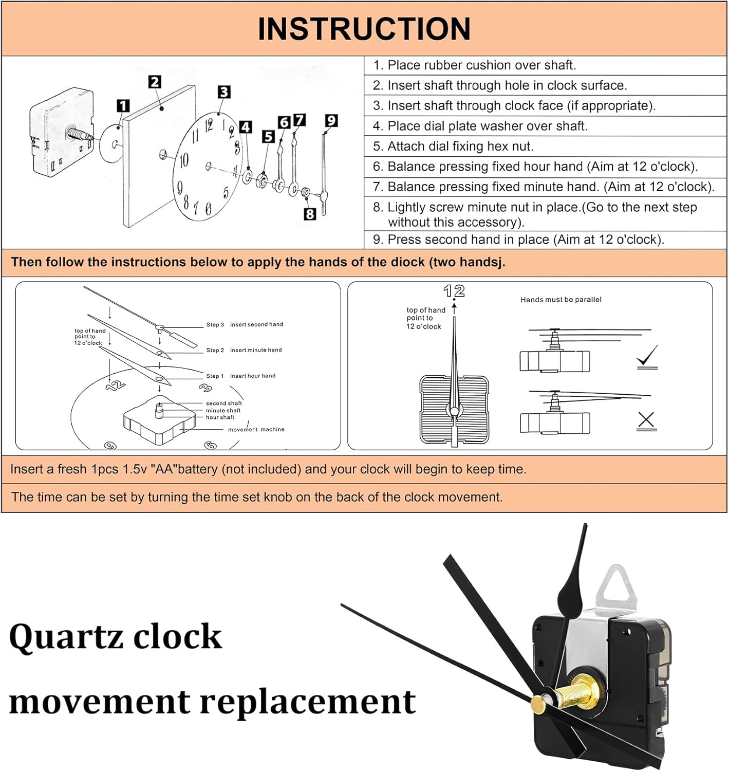 28mm Long Shaft Clock Movement Kit for Wall Clocks