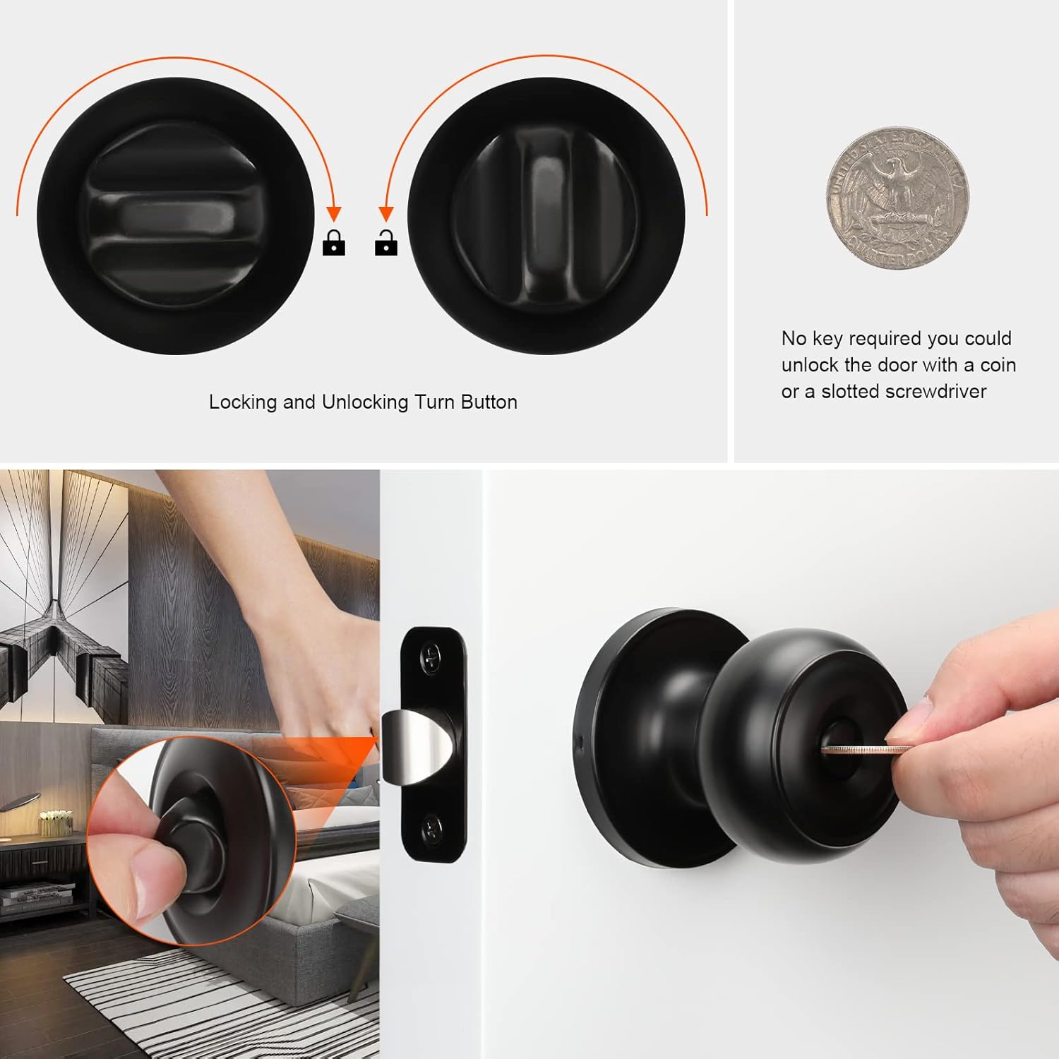 HaidmsOil Rubbed Bronze Door Knobs 4-Piece Keyless Privacy Door Set
