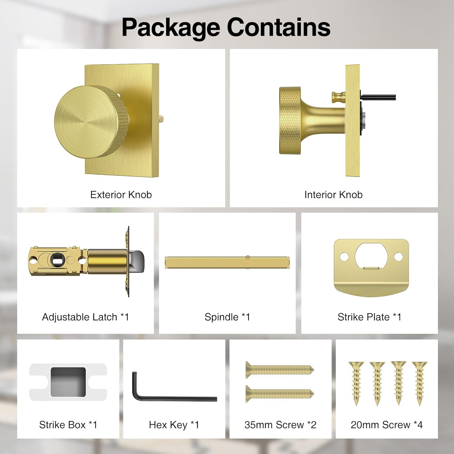 Gold Door Knob Anti-Slip Sturdy Easy Install