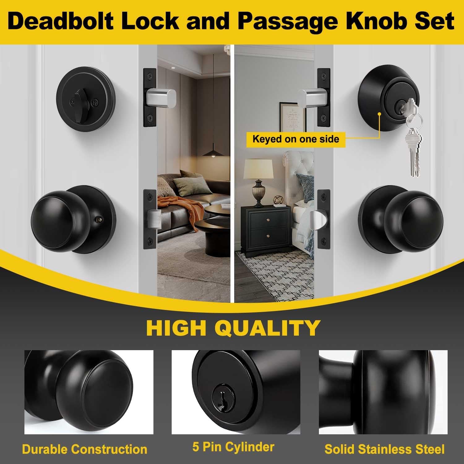 CML Hardware Deadbolt Door Lock and Passage Knob Set