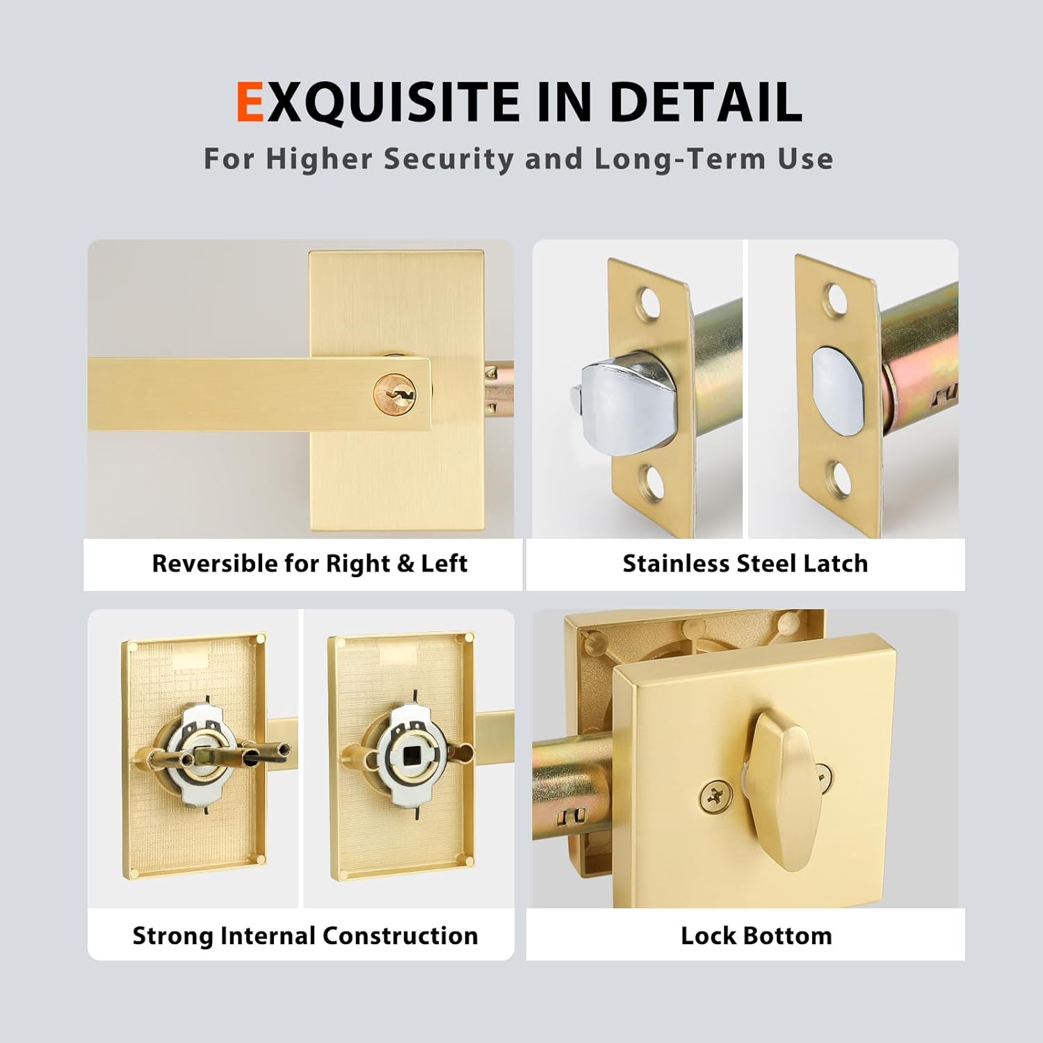 Gold Front Door Handle with Deadbolt Set