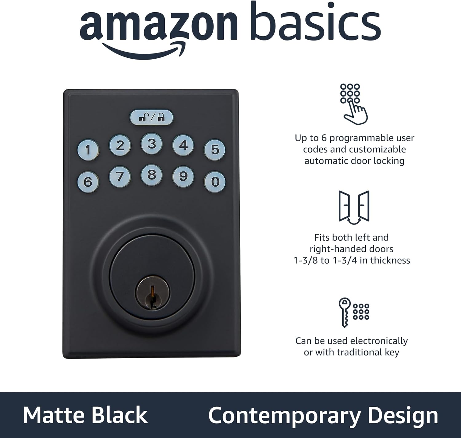 Amazon Basics Electronic Keypad Deadbolt with Touch-Control Keyless Entry