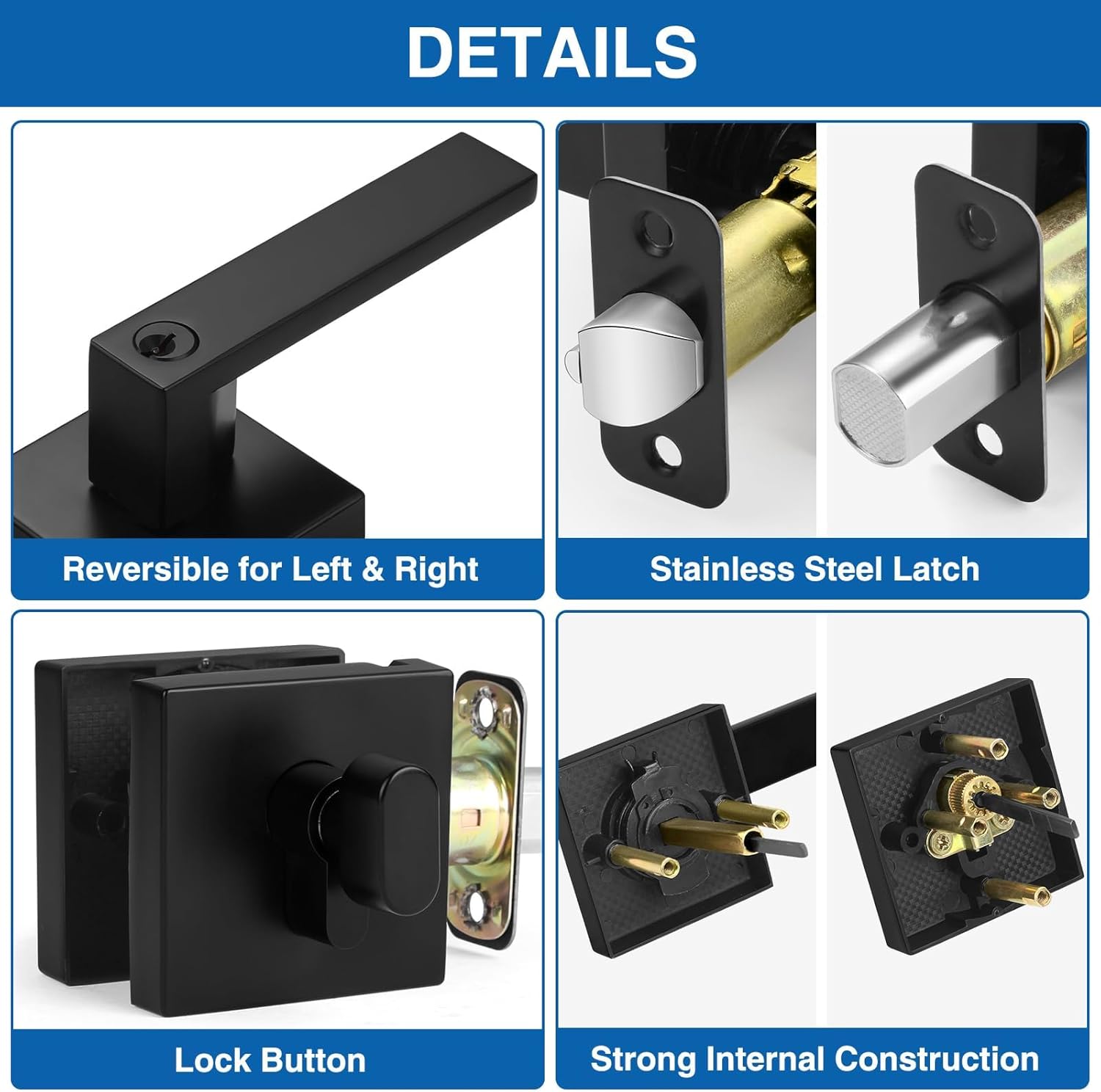 Sopoby Flat Black Door Handles Deadbolt Combo Pack