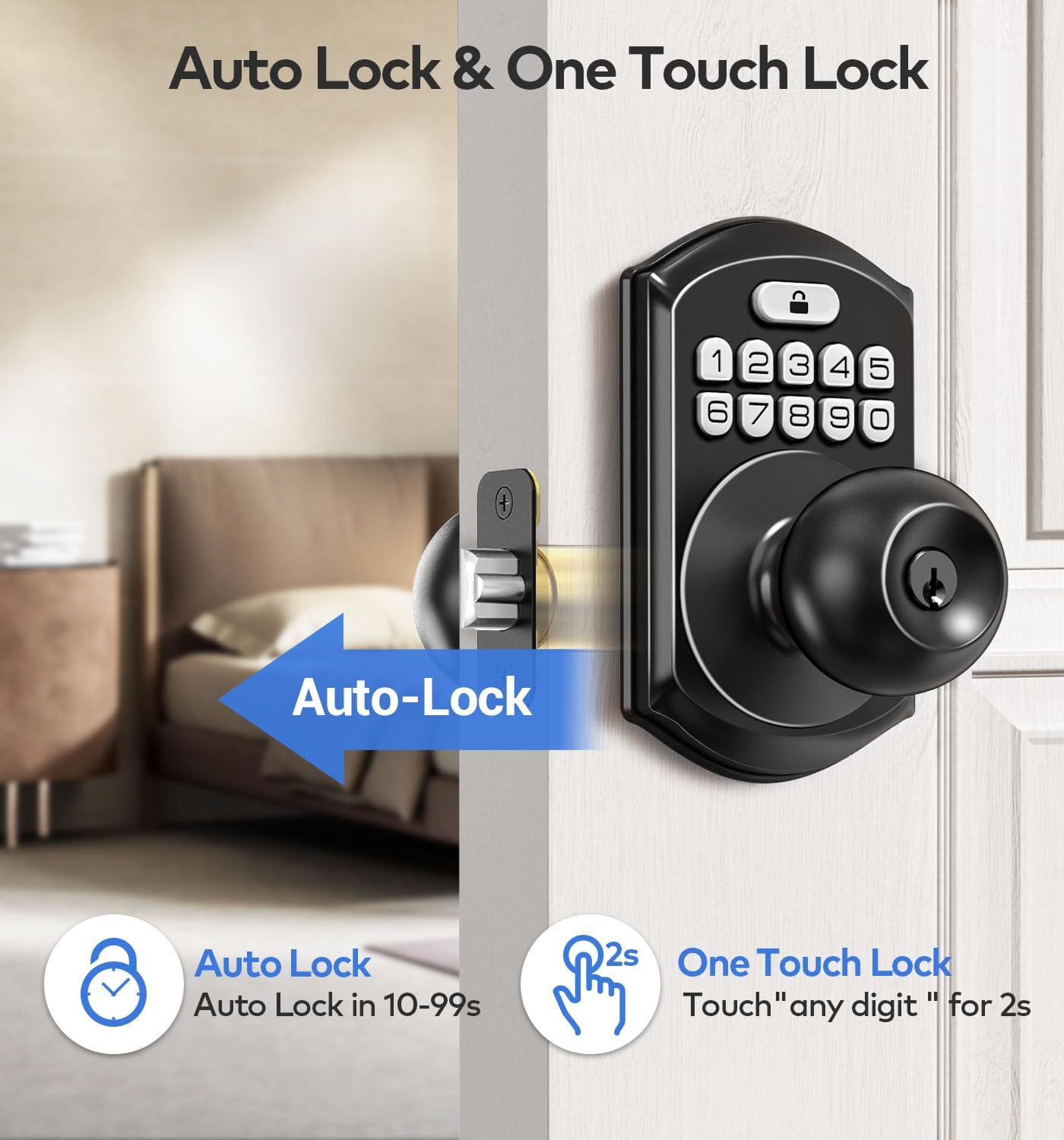 TEEHO Keyless Entry Door Lock With Handle - Matte Black