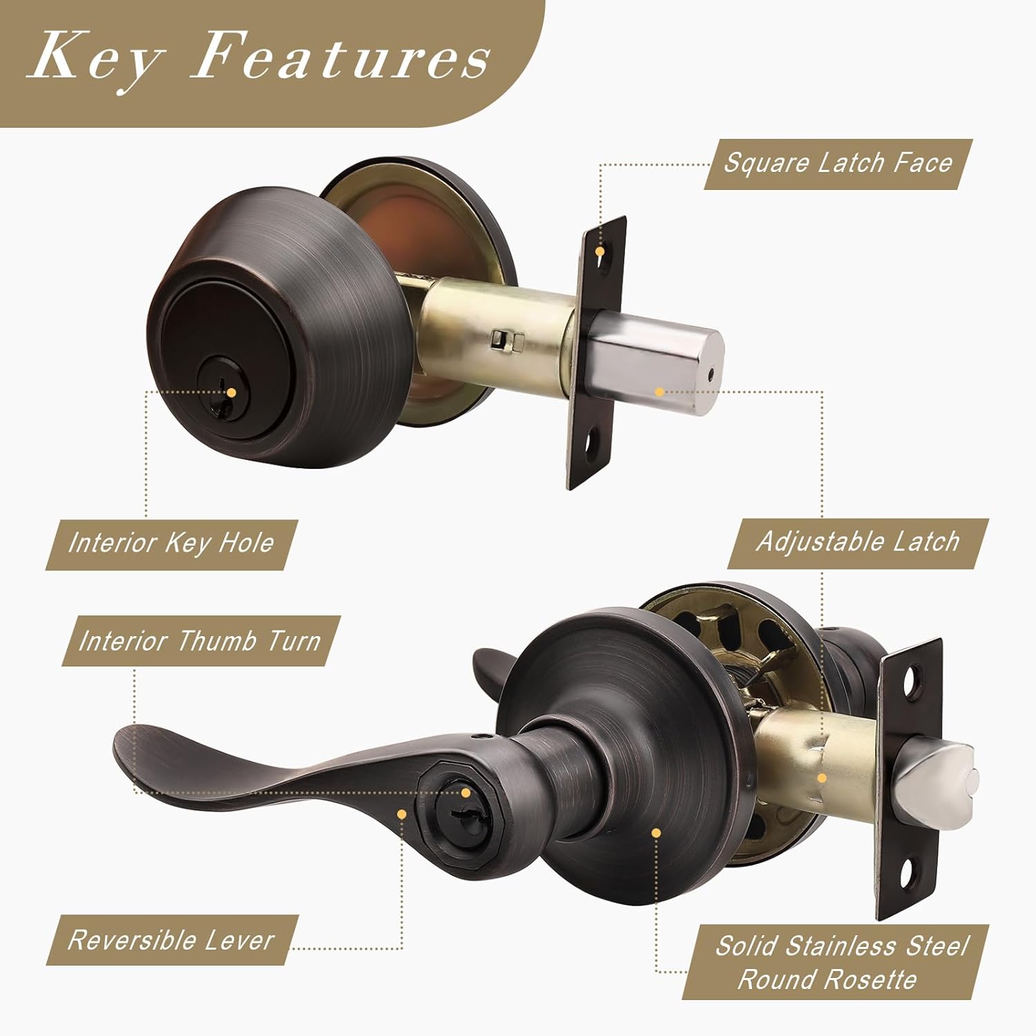 Secure Exterior Door Lock Set with Oil Rubbed Bronze Handle