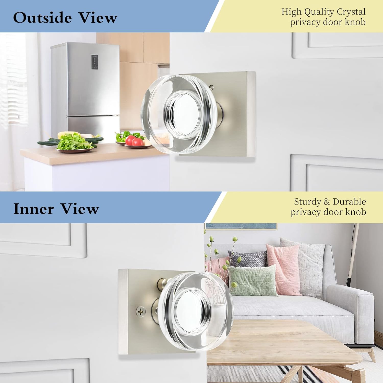 Safety First Glass Door Knobs - Emergency Release with Satin Nickel