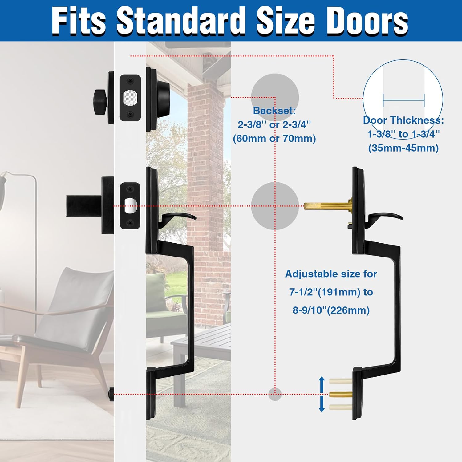 Matte Black Front Door Handles Deadbolt Set