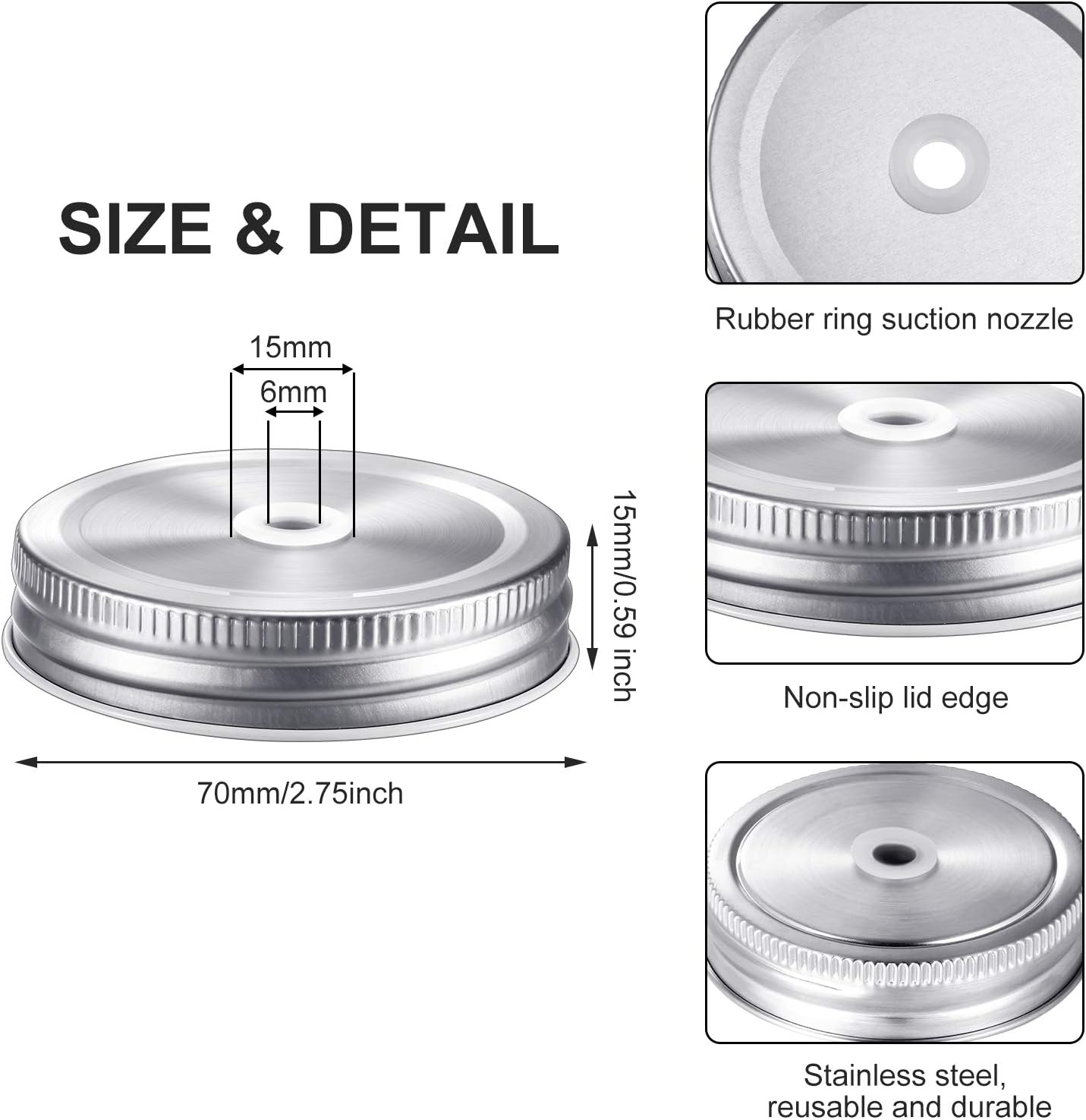 Muddle 8-Piece Metal Mason Jar Lids 27-Inch Silver Leak-Proof Reusable