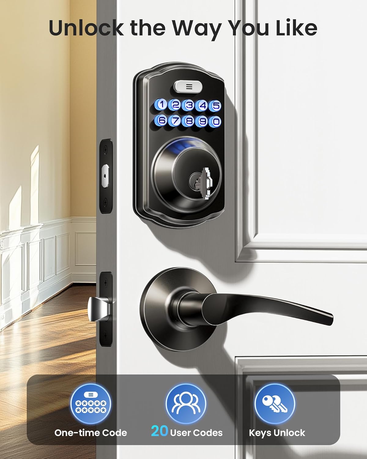 Seamless Keyless Entry Door Lock Set with 2 Lever Handles