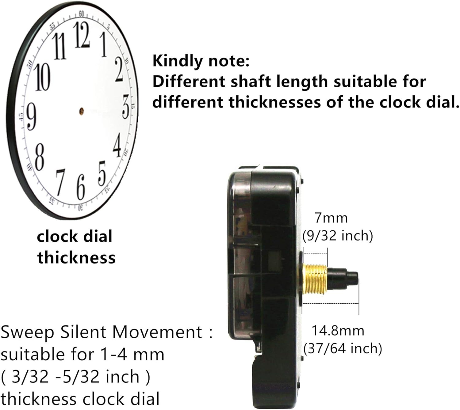 Sweep Silent Premium Replacement Clock Mechanism with 12888 for TIKROUND Clocks