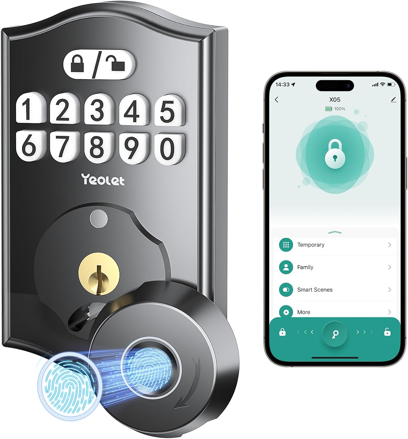 Yeolet Keyless Entry Door Lock with App Control Anti-Peeping Code