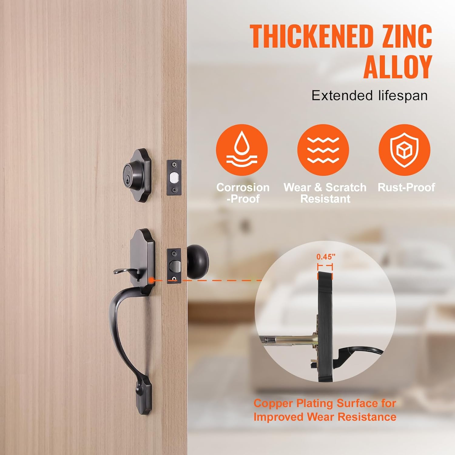 EVOR Adjustable Front Door Handle Set Antique Copper Easy Install Durable