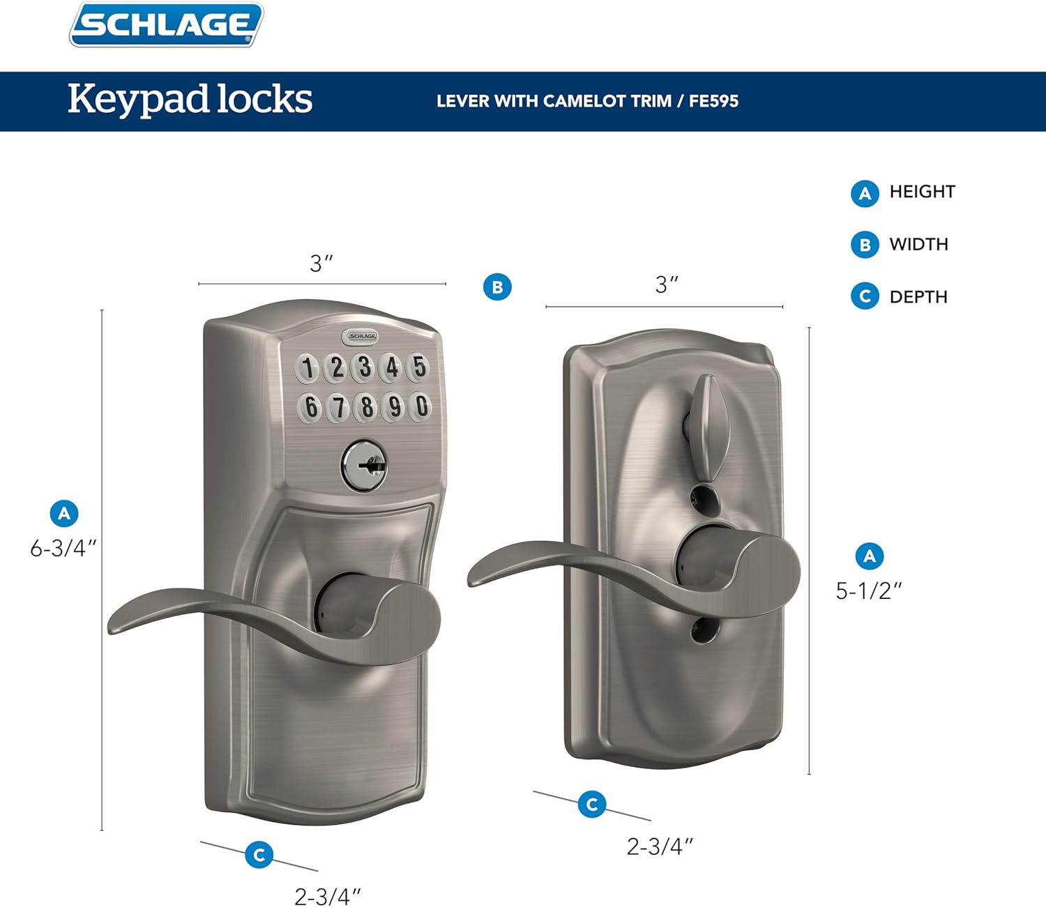 SCHLAGE FE595VCAM619ACC Camelot Keypad Entry