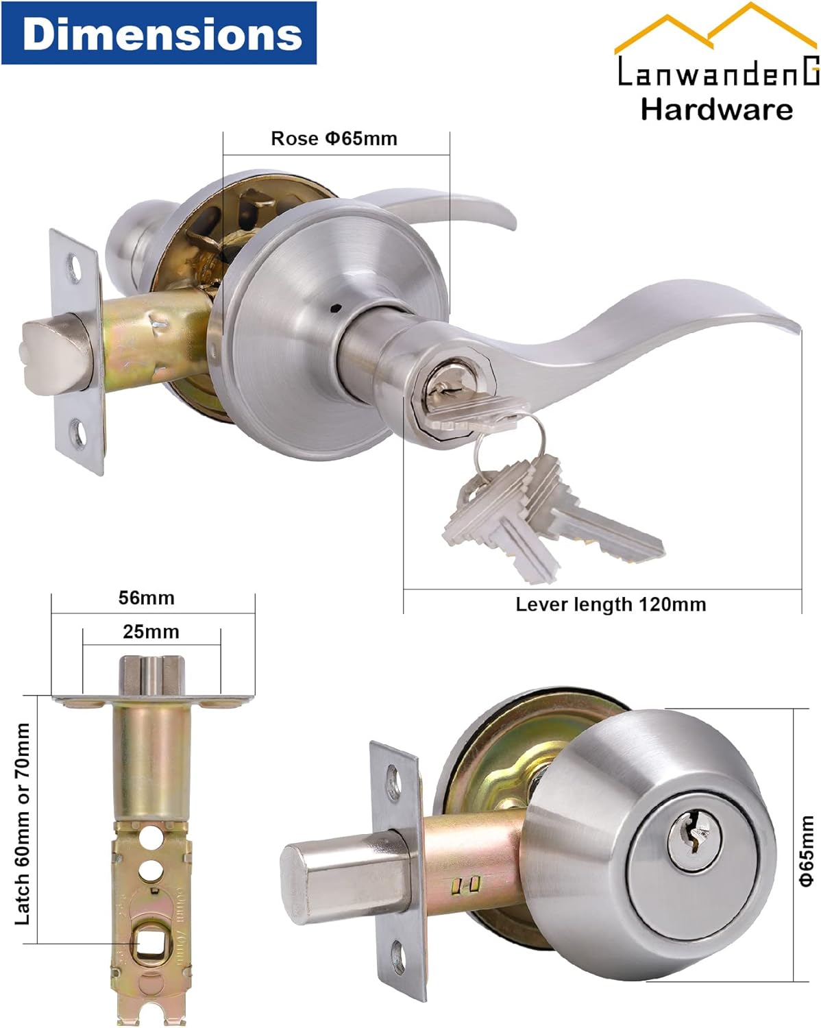 Secure Front Door Lock Set with Reversible Levers