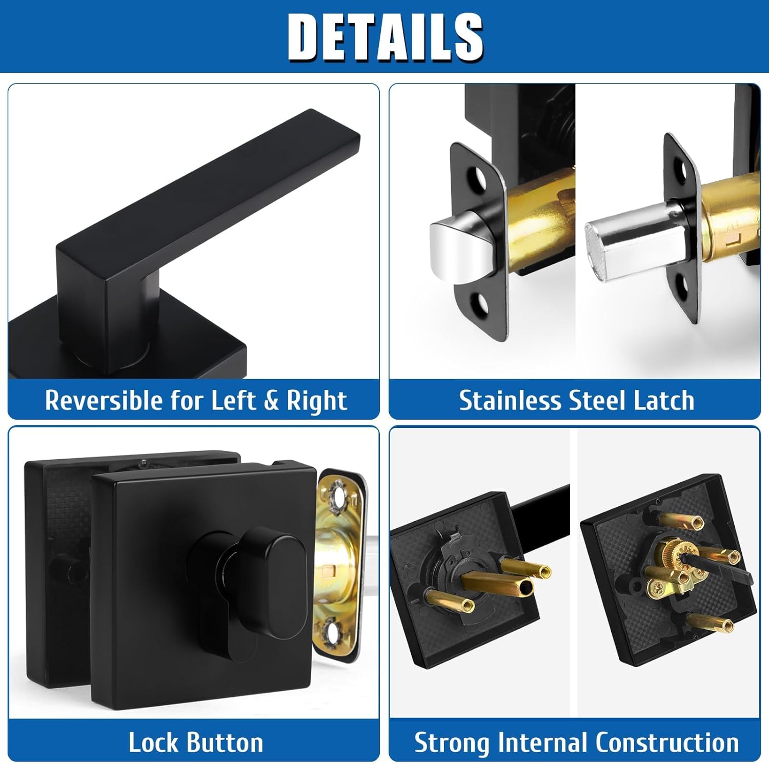 Sopoby Passage Door Handle Set Matte Black Single Cylinder Deadbolt Combo