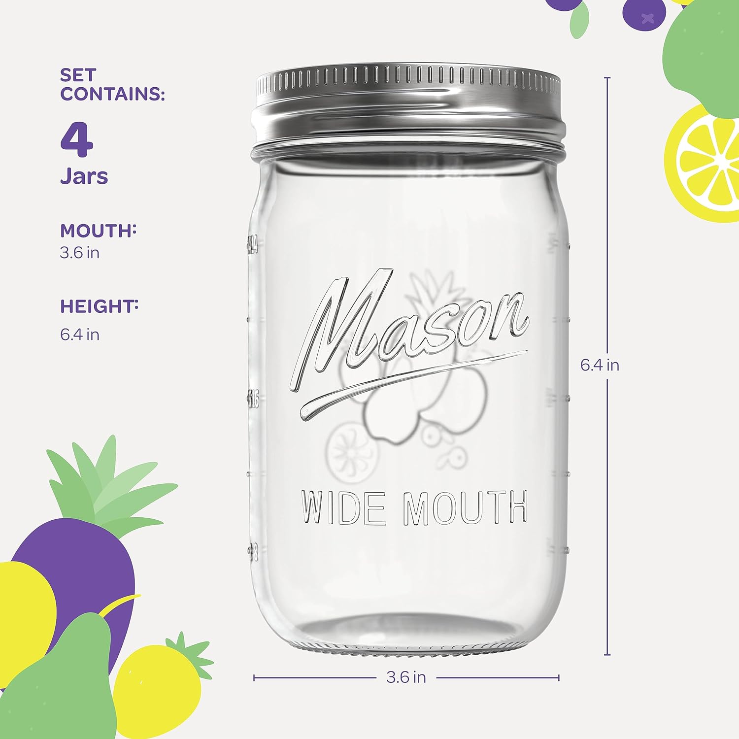 SEWANTA 4-Pack Mason Jars