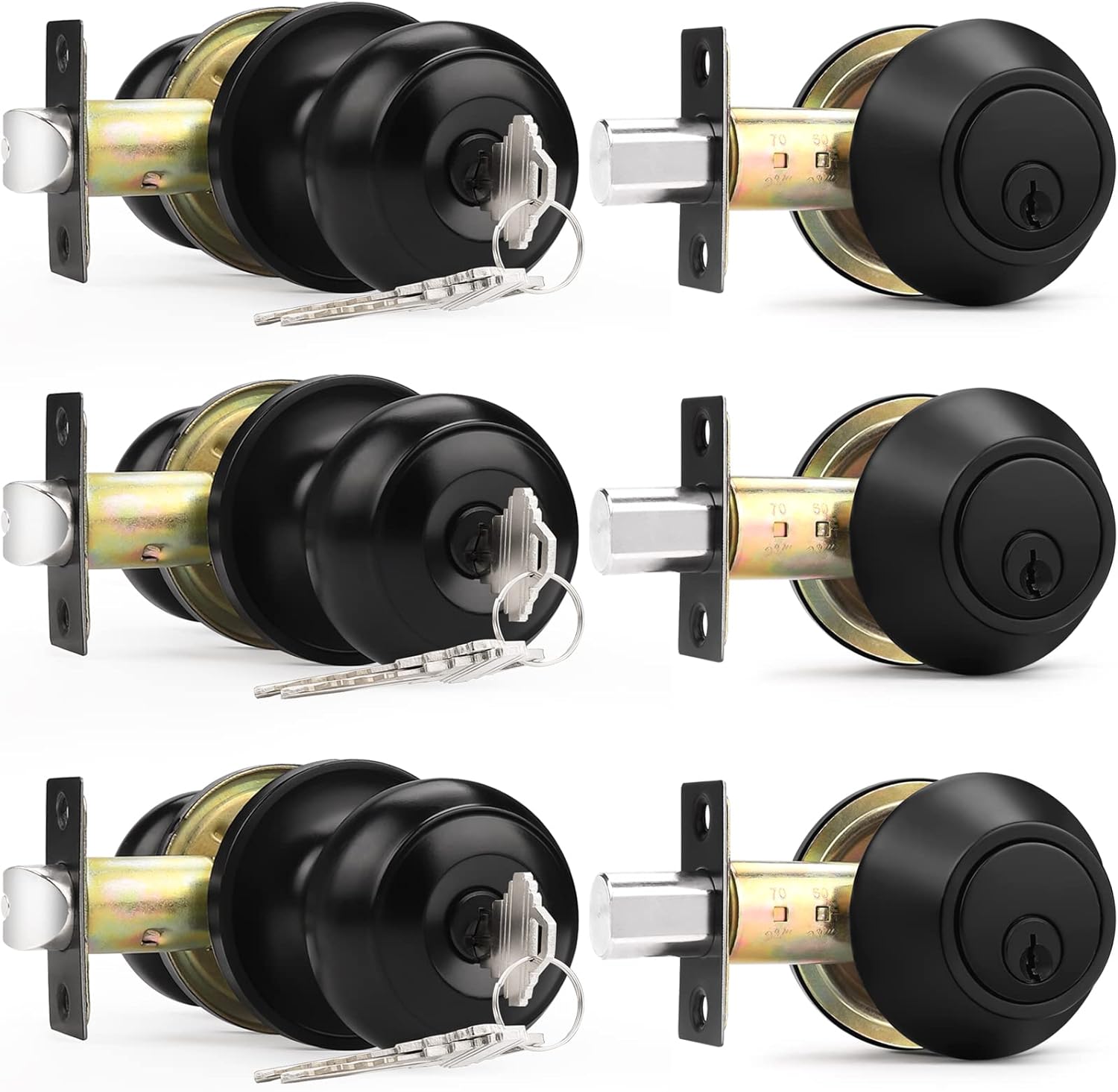 Probrico Entry Door Knobs and Deadbolt Set 3-Pack Flat Black