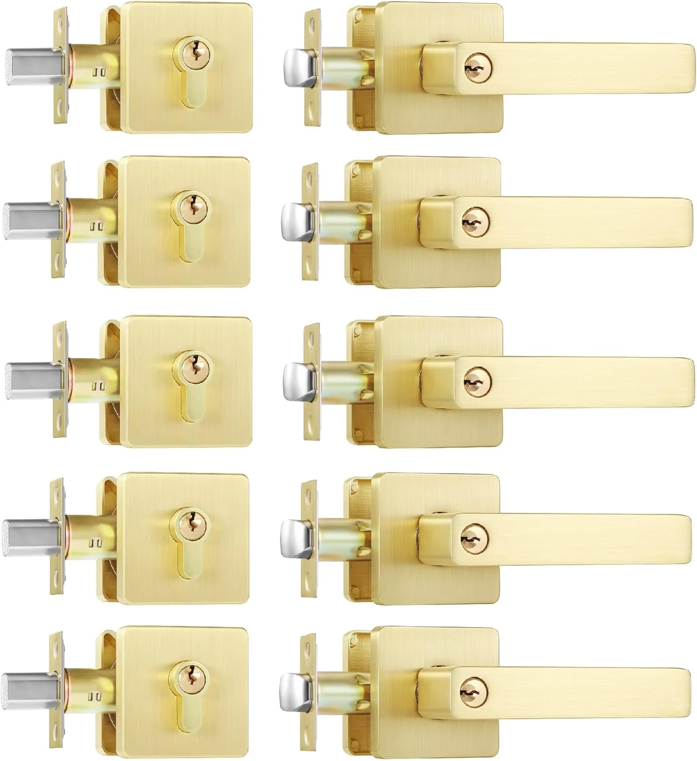 5-Pack Gold-Plated Door Handles Set