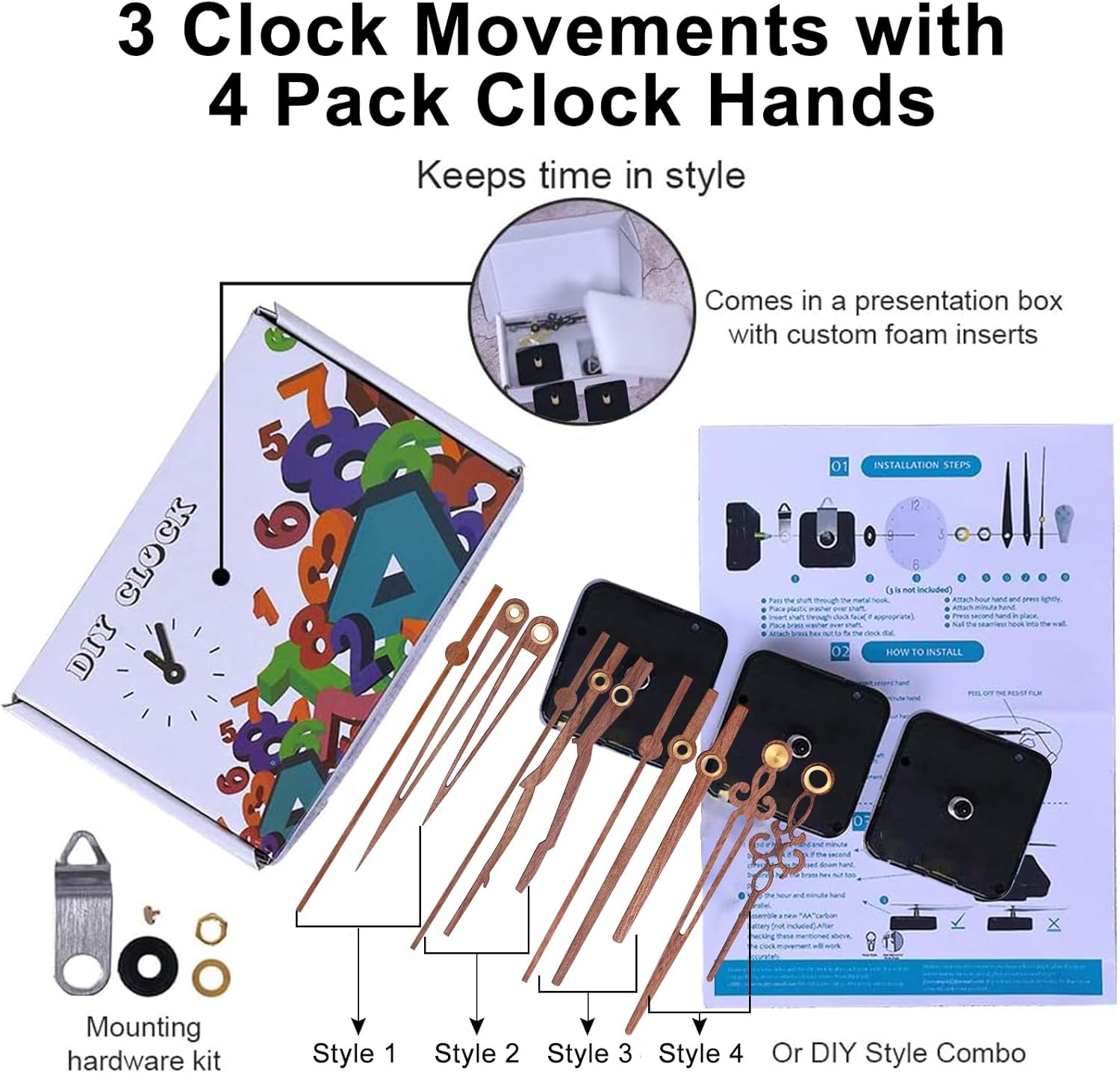 EMOON Replacement Clock Kit with Walnut Wood Hands