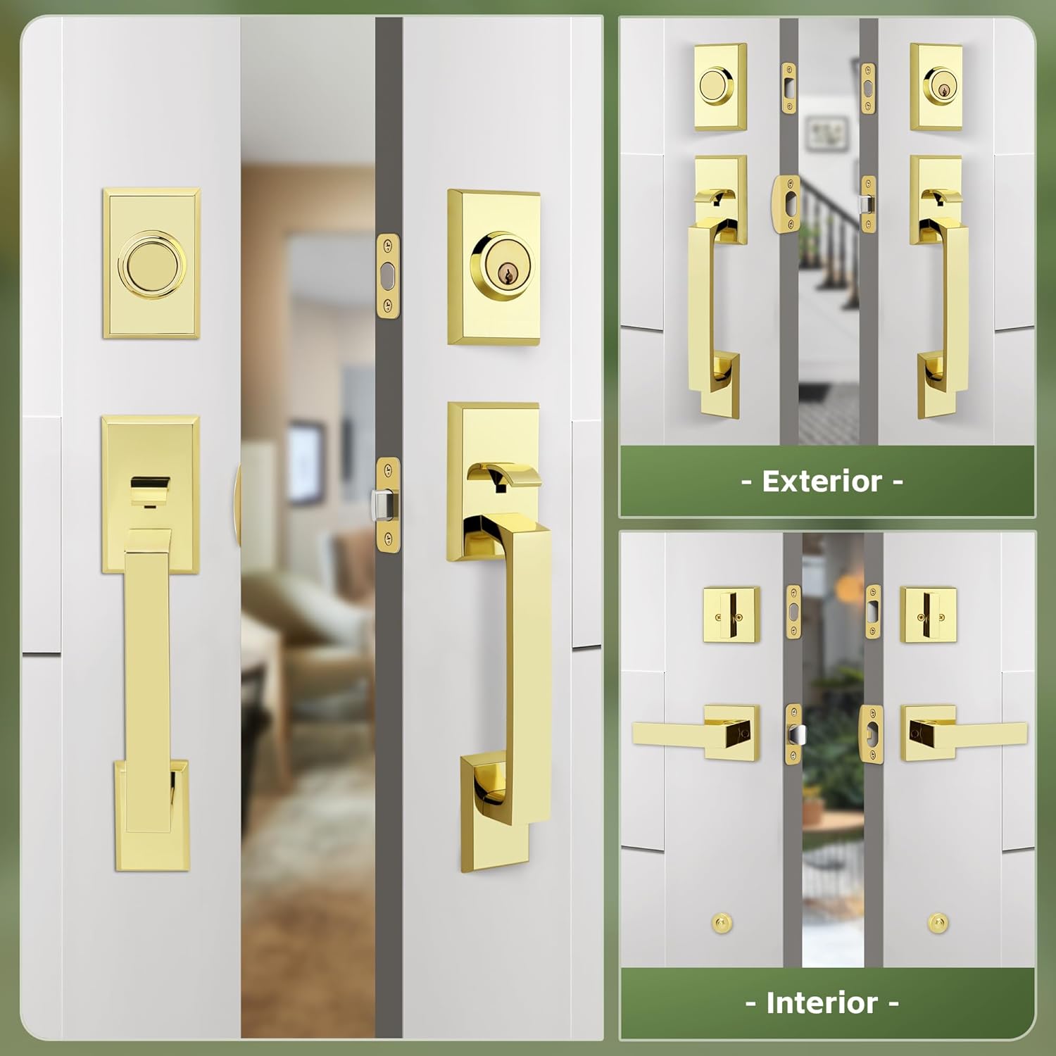 Moquin Double Front Door Lock Set with Polished Brass Finish
