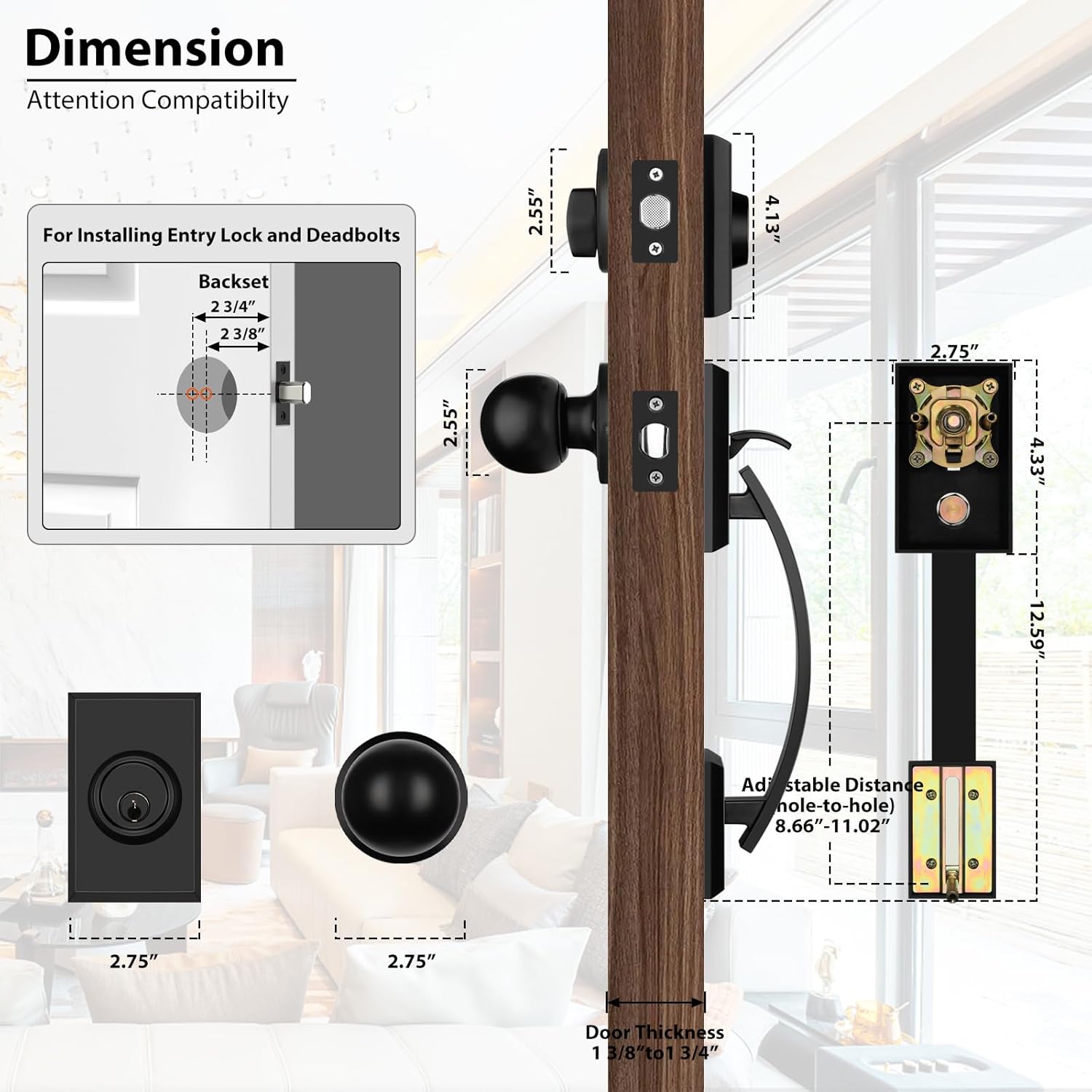 Secure Reliable Front Door handle Set for Entry Door Locks