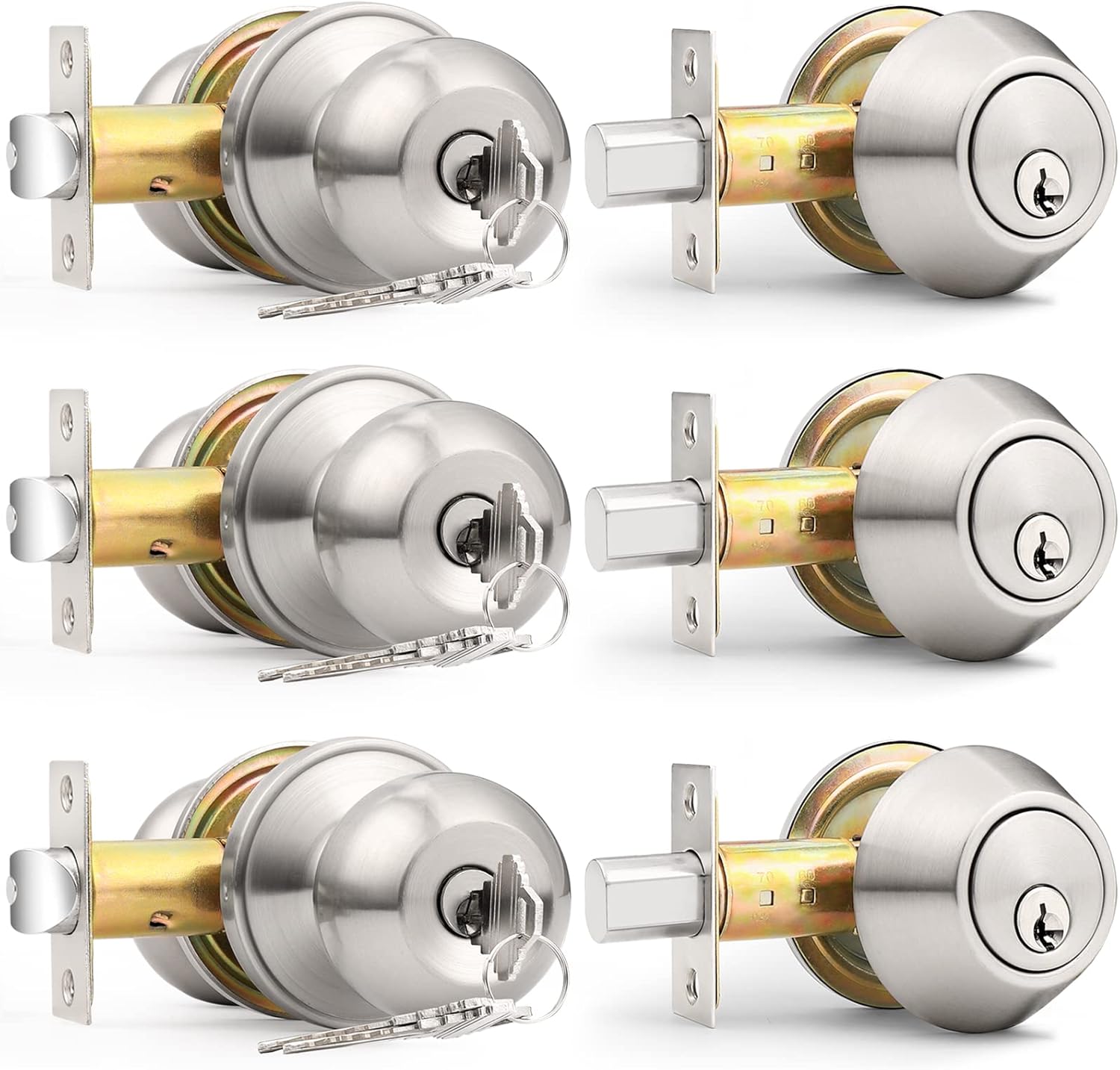 Probrico 3-Pack Exterior Door Lock Set with Deadbolt