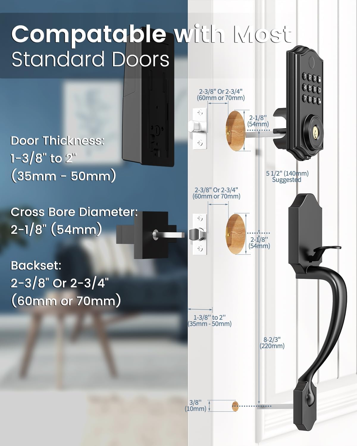 Leecici Smart Door Lock Set - Front Door with Keyless Entry Black