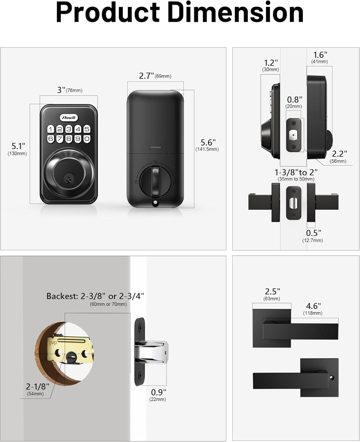 Zowill Keyless Entry Door Lock with 2 Lever Handles