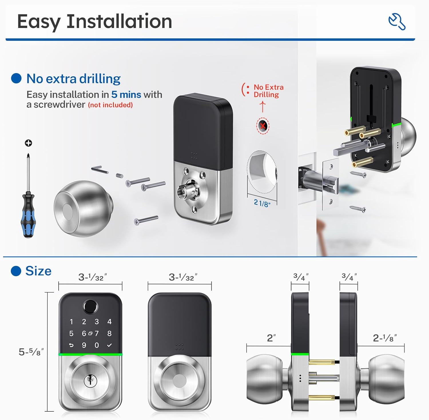 Smart Door Lock with fingerprint app entry weather-resistant