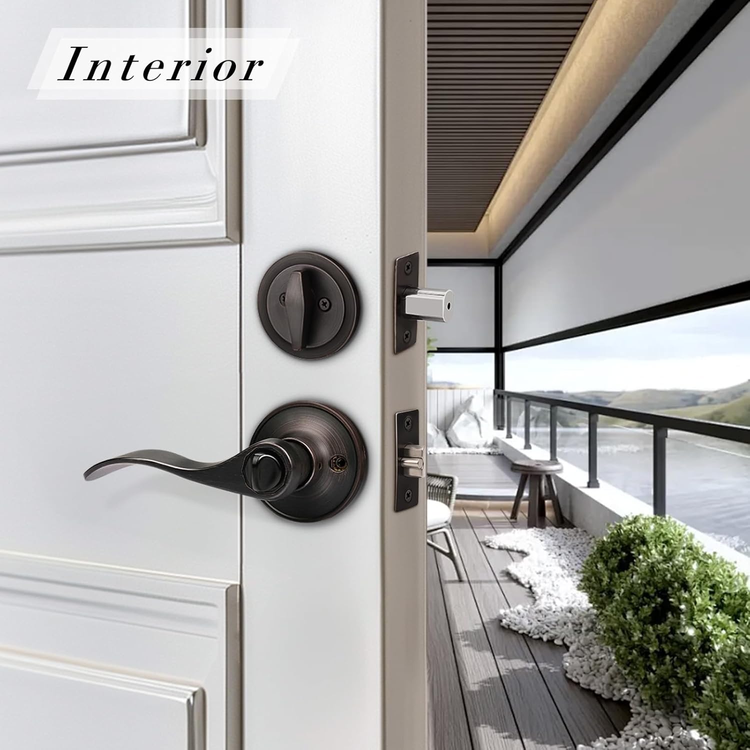 Secure Exterior Door Lock Set with Oil Rubbed Bronze Handle