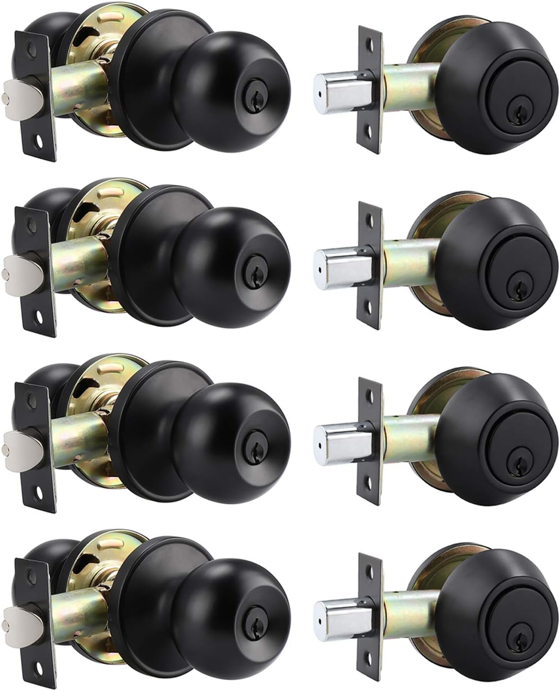 Versatile 4-Pack Door Knob Deadbolt Set with Black Finish